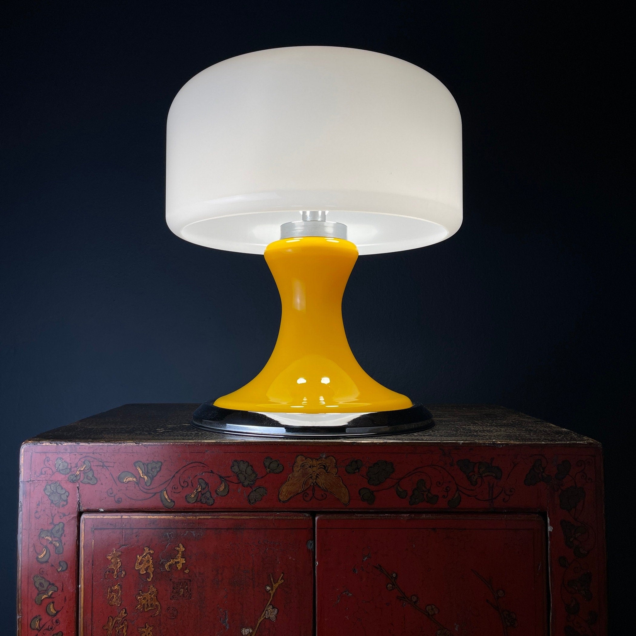 Vintage Mid-Century Modern Table Lamp, Italy 1970s, Space Age, Yellow