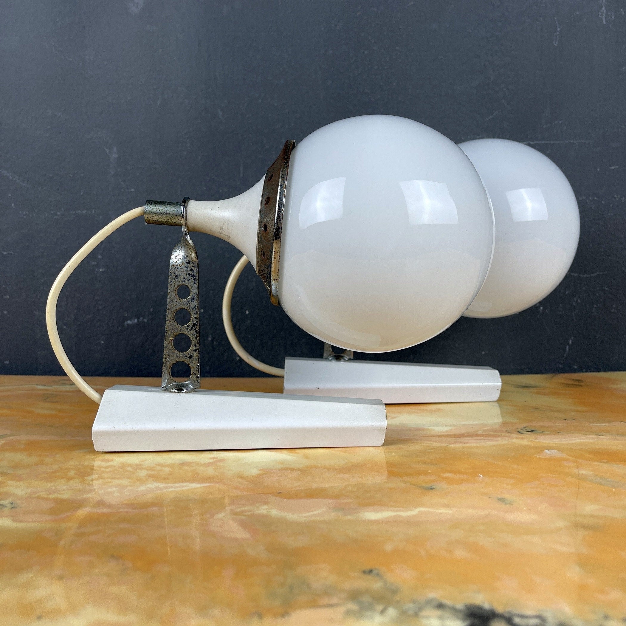 Pair of mid-century white sconces Targetti Sankey Italy 1960s Retro wall lamps space age