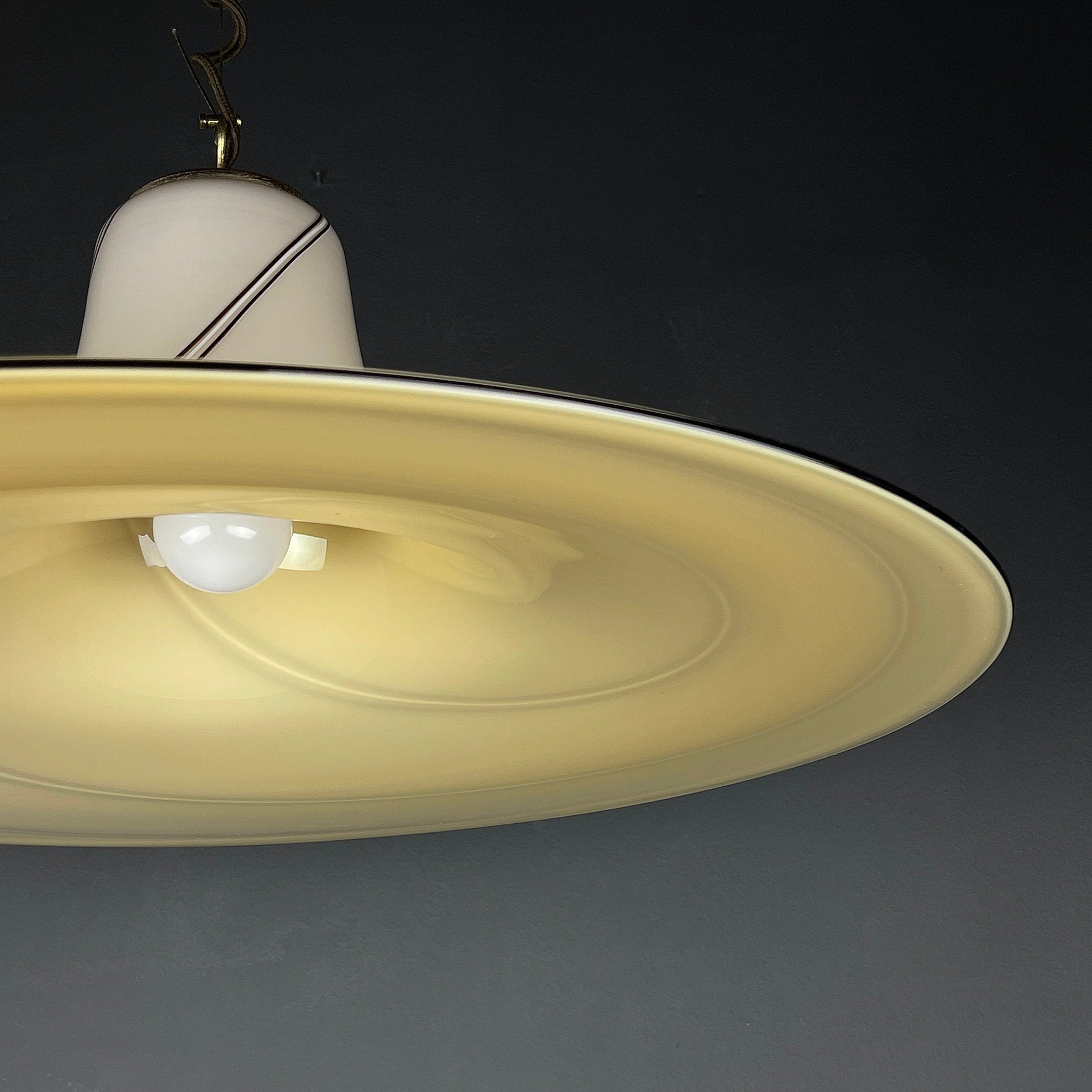 Vintage beige murano glass pendant lamp Italy 1970s Mid-century lighting Retro home decor