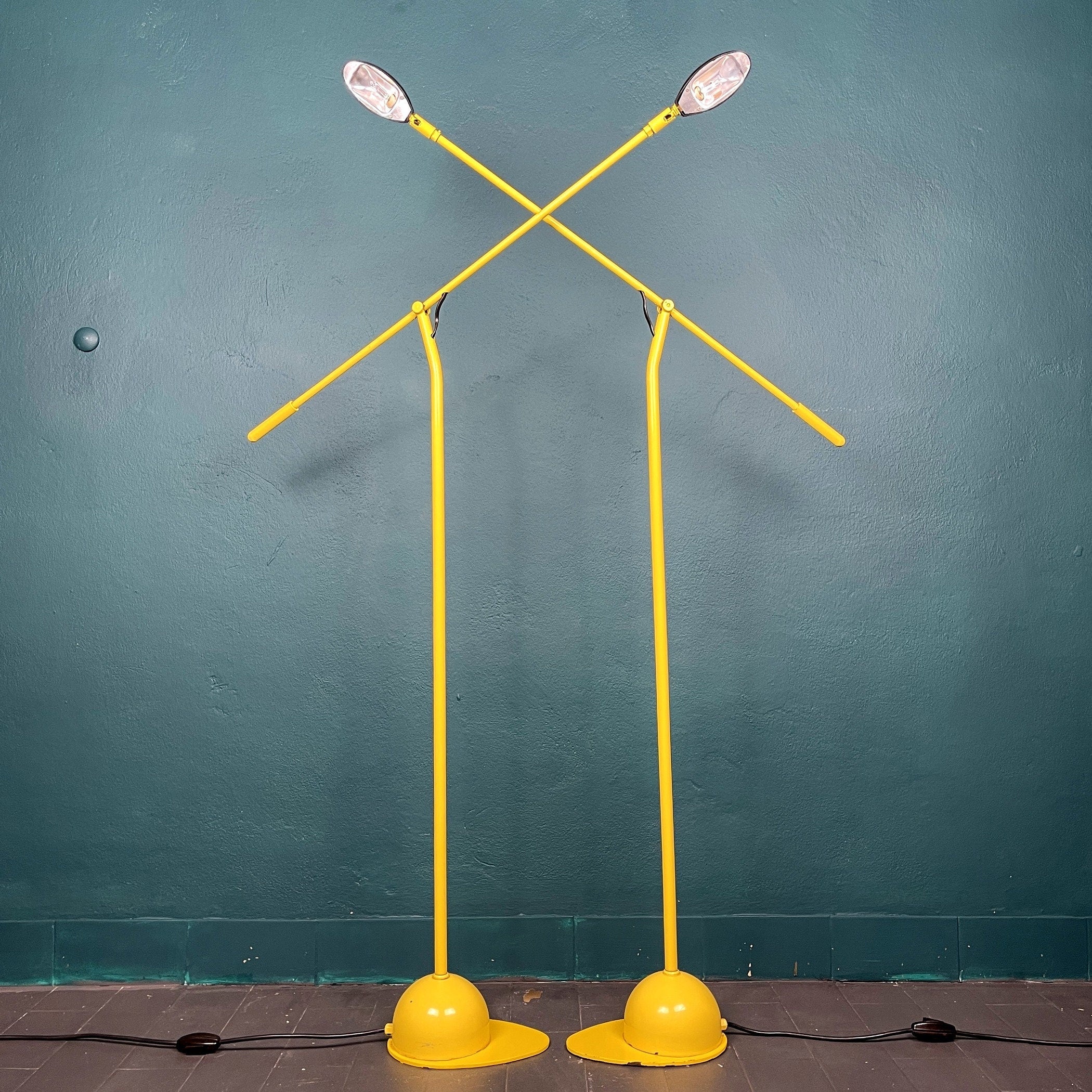 Pair of yellow floor lamps Yugoslavia 1960s Industrial Mid-century lighting Space age