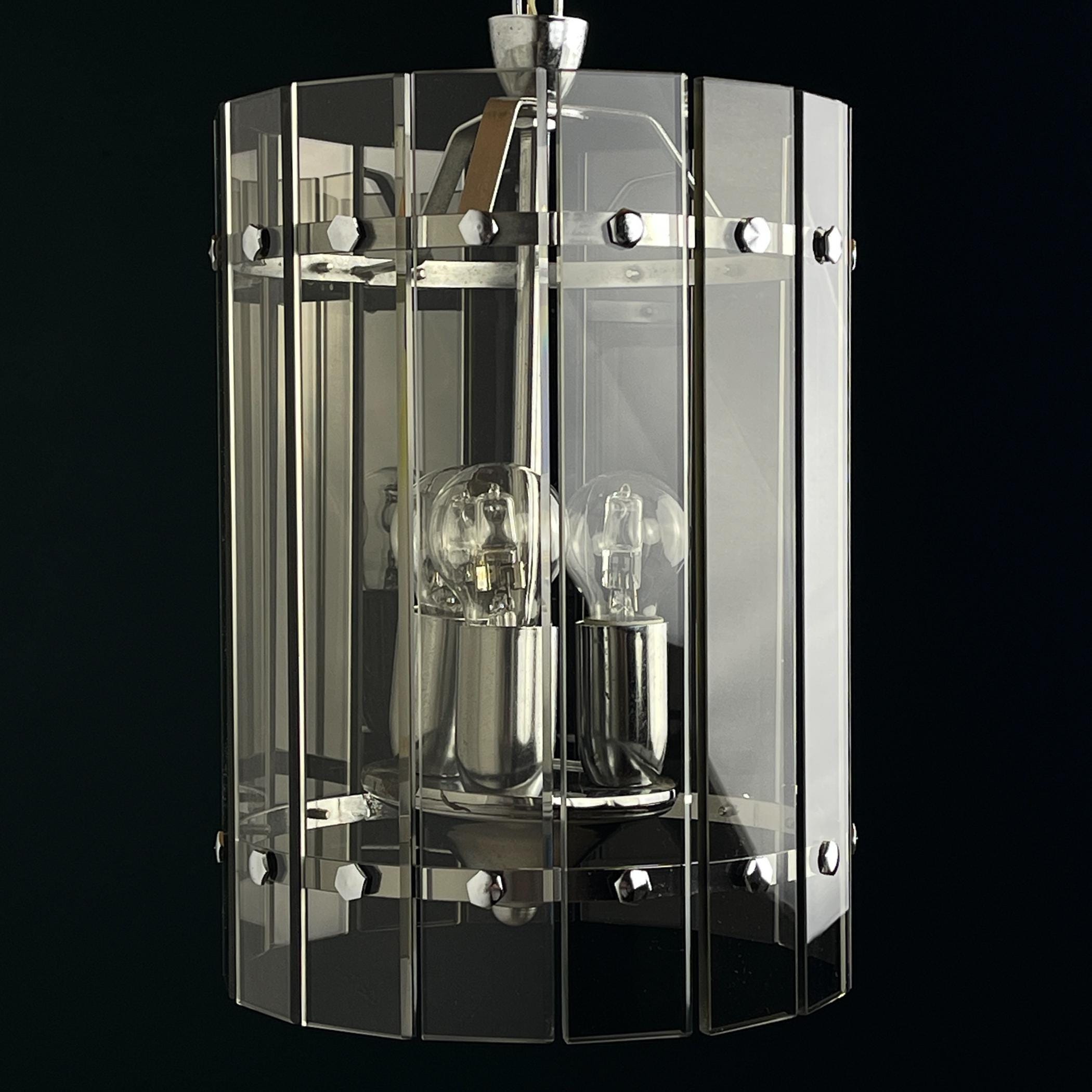 Mid-century smoked art glass pendant lamp by Veca, Italy 1970s, Vintage home decor