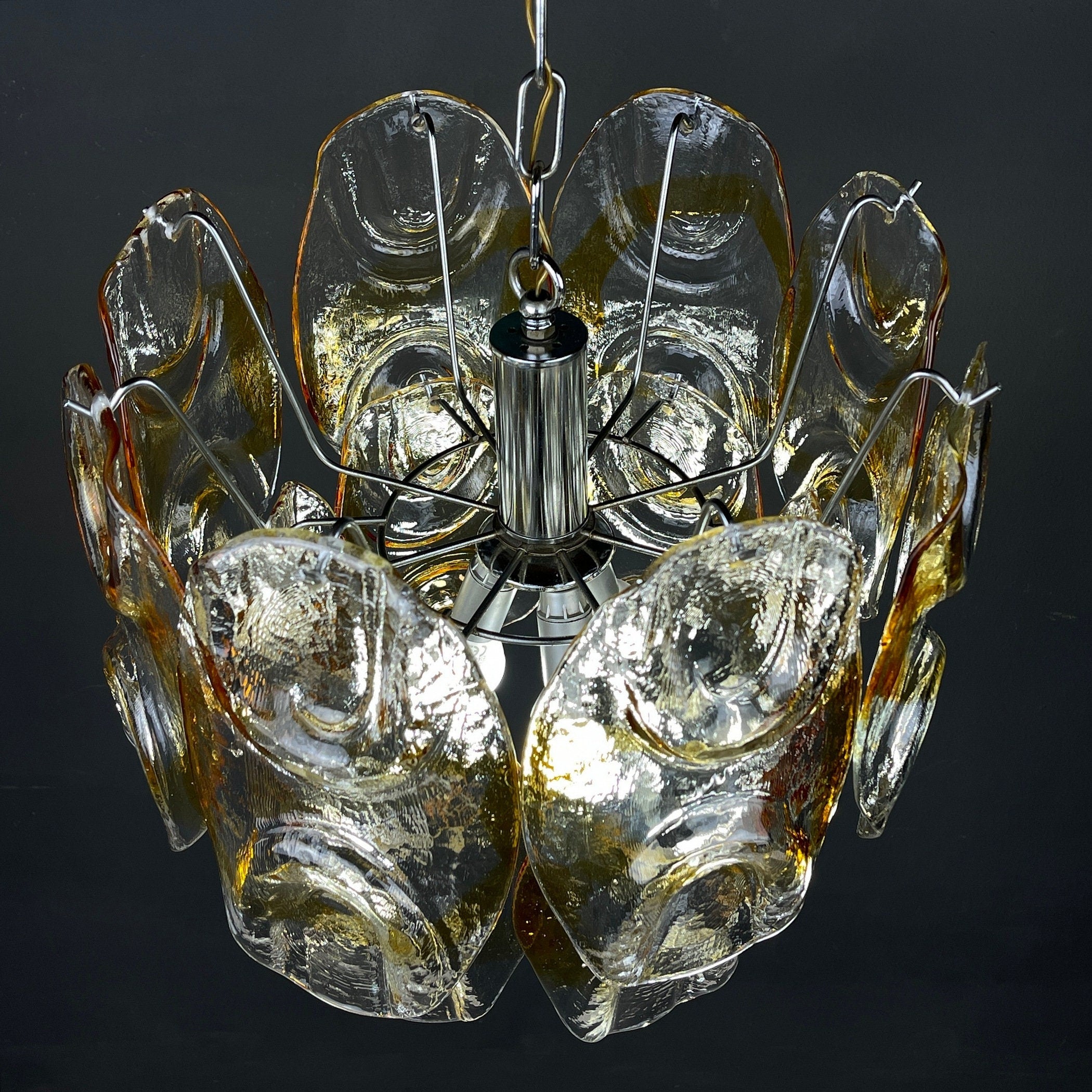 Murano chandelier by Mazzega Italy 1960s Mid-century modern italian lighting 14 murano glass petals