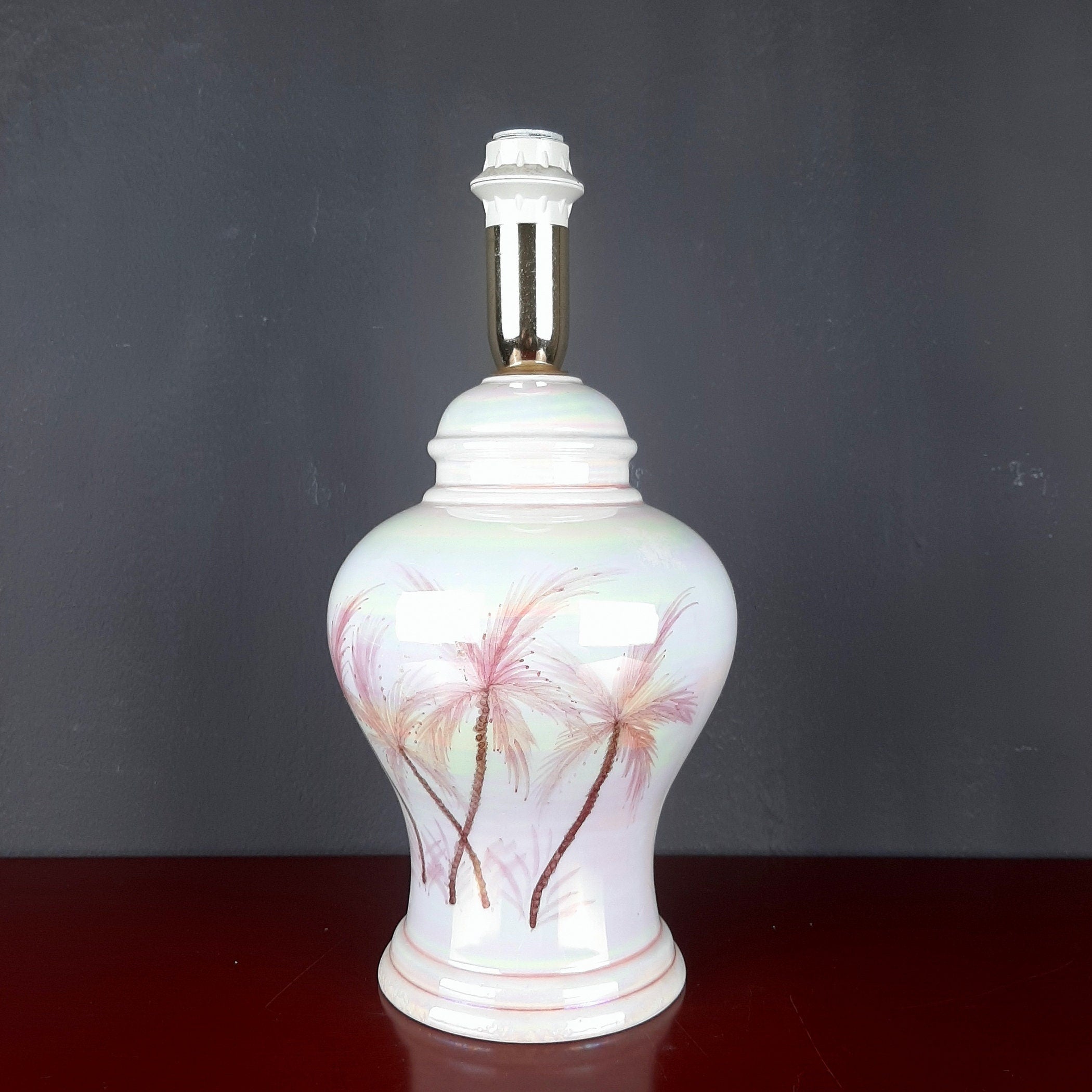 Vintage pearl ceramic table lamp Italy 1970s Retro lighting Mid-century modern