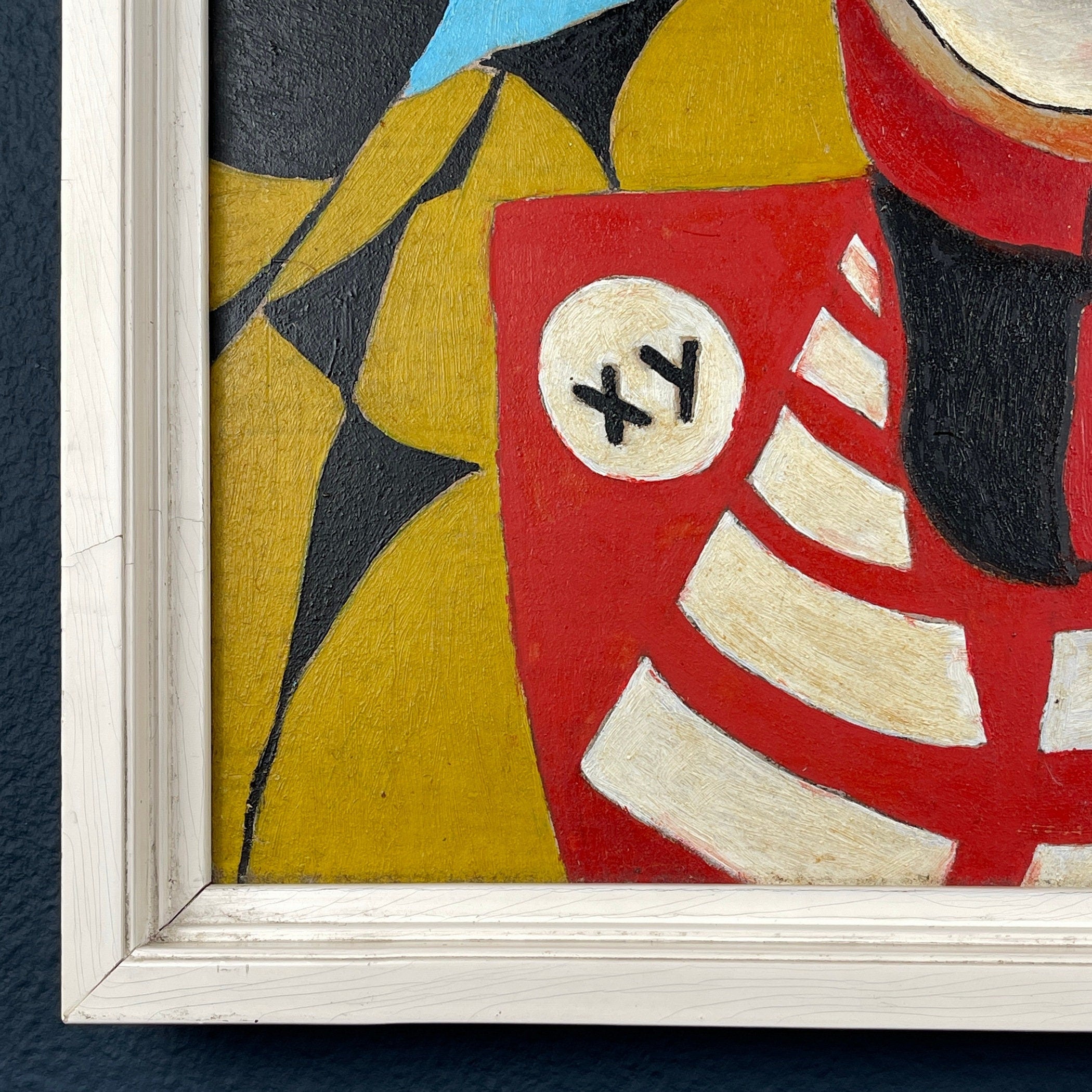 Vintage Naive Art "Sad Clown" Oil Painting by Oto Dobovišek, 1980s Yugoslavia