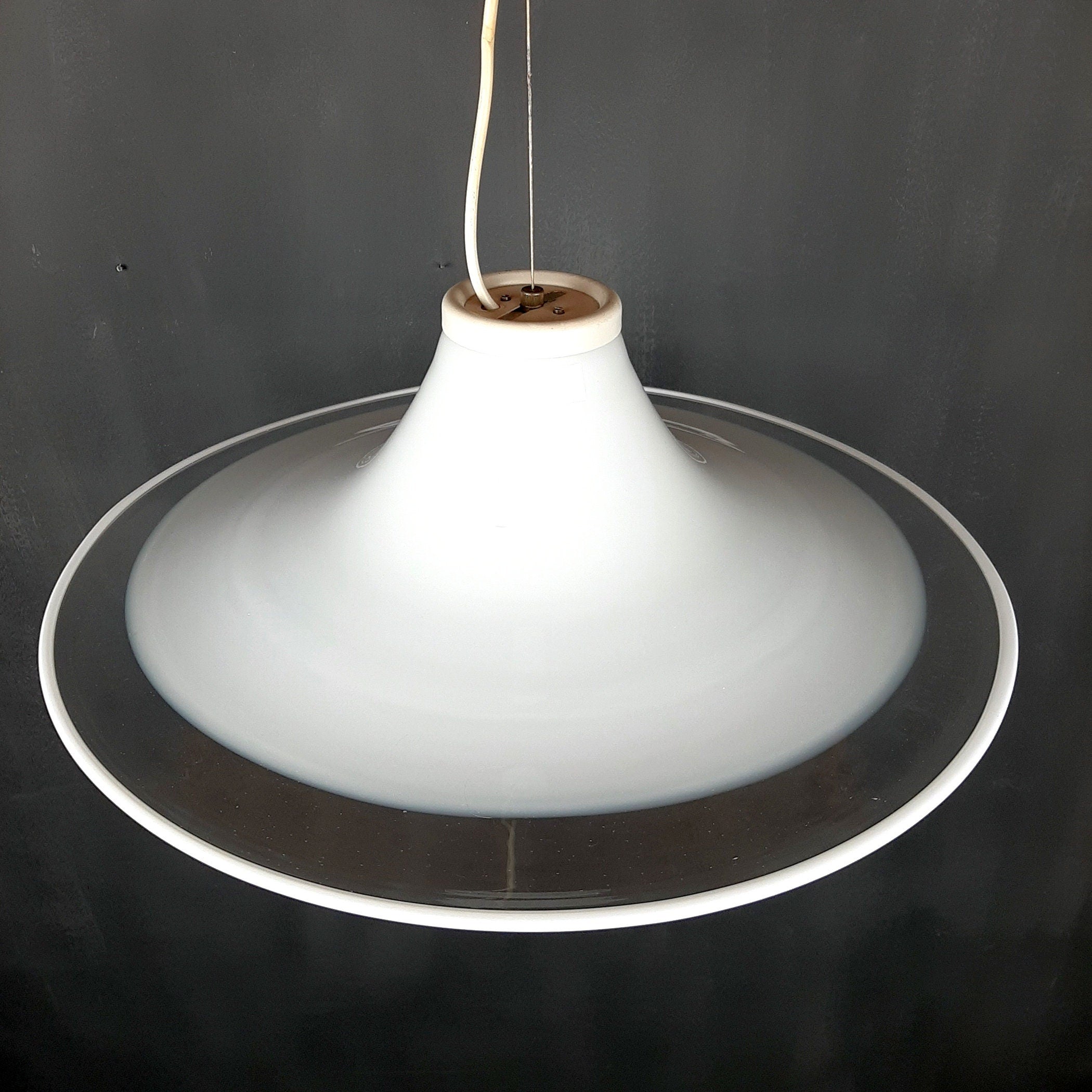 Murano glass white pendant lamp Italy 1970s Mid-century lighting XL ceiling lamp