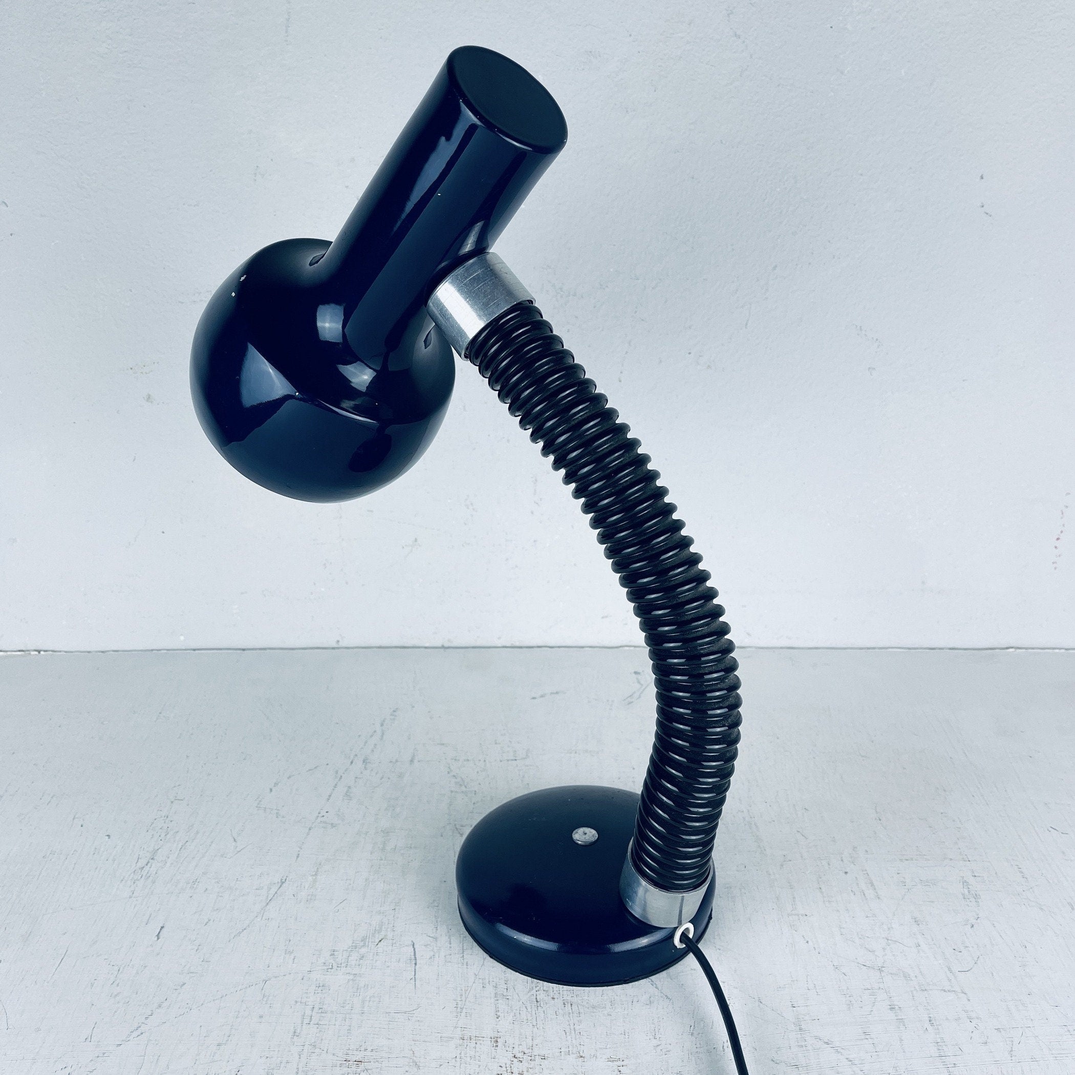 Mid-century goose blue desk lamp Italy 1970s metal retro table lamp