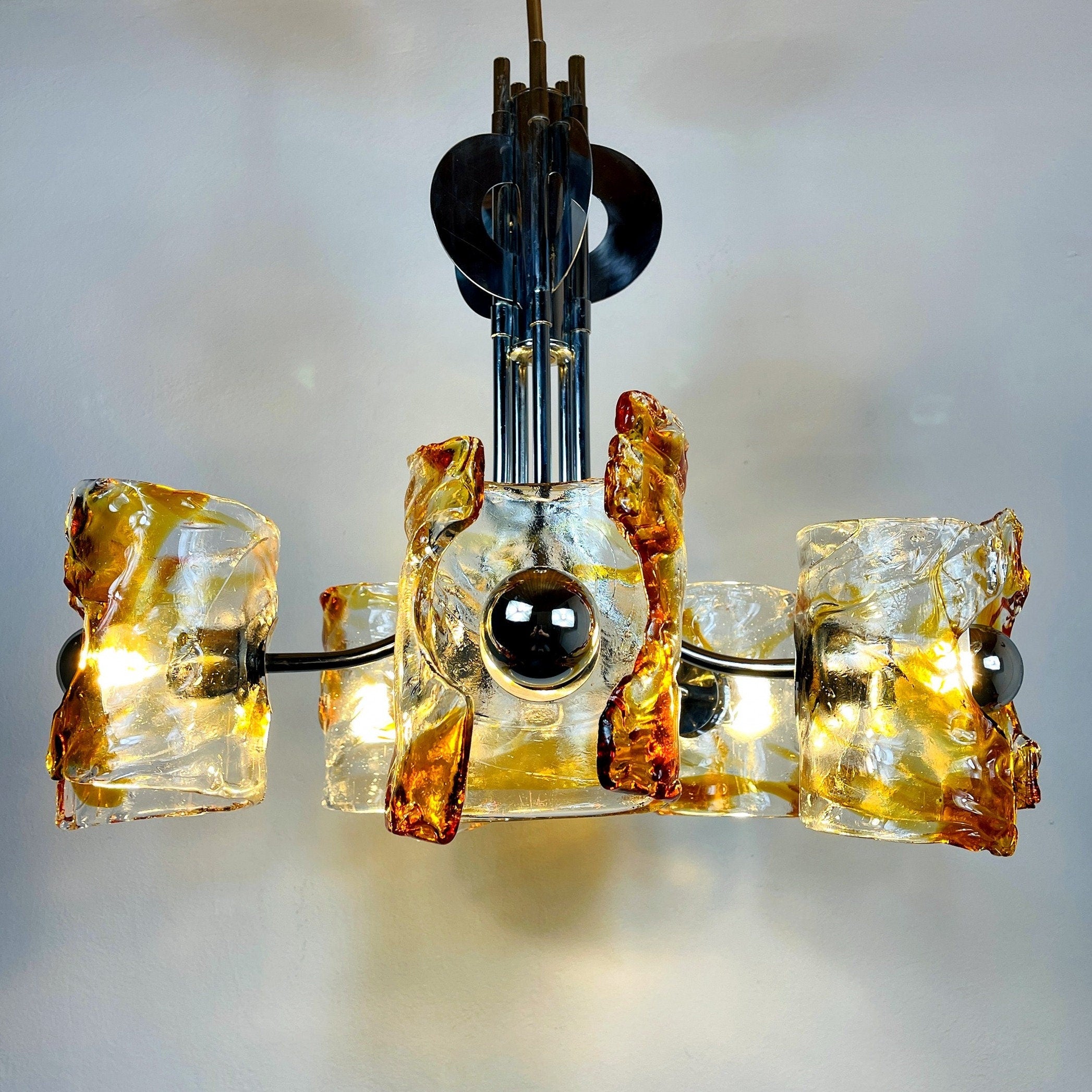 Vintage Murano chandelier Mazzega by Toni Zuccheri, Italy 1970s, Mid-century, Space age