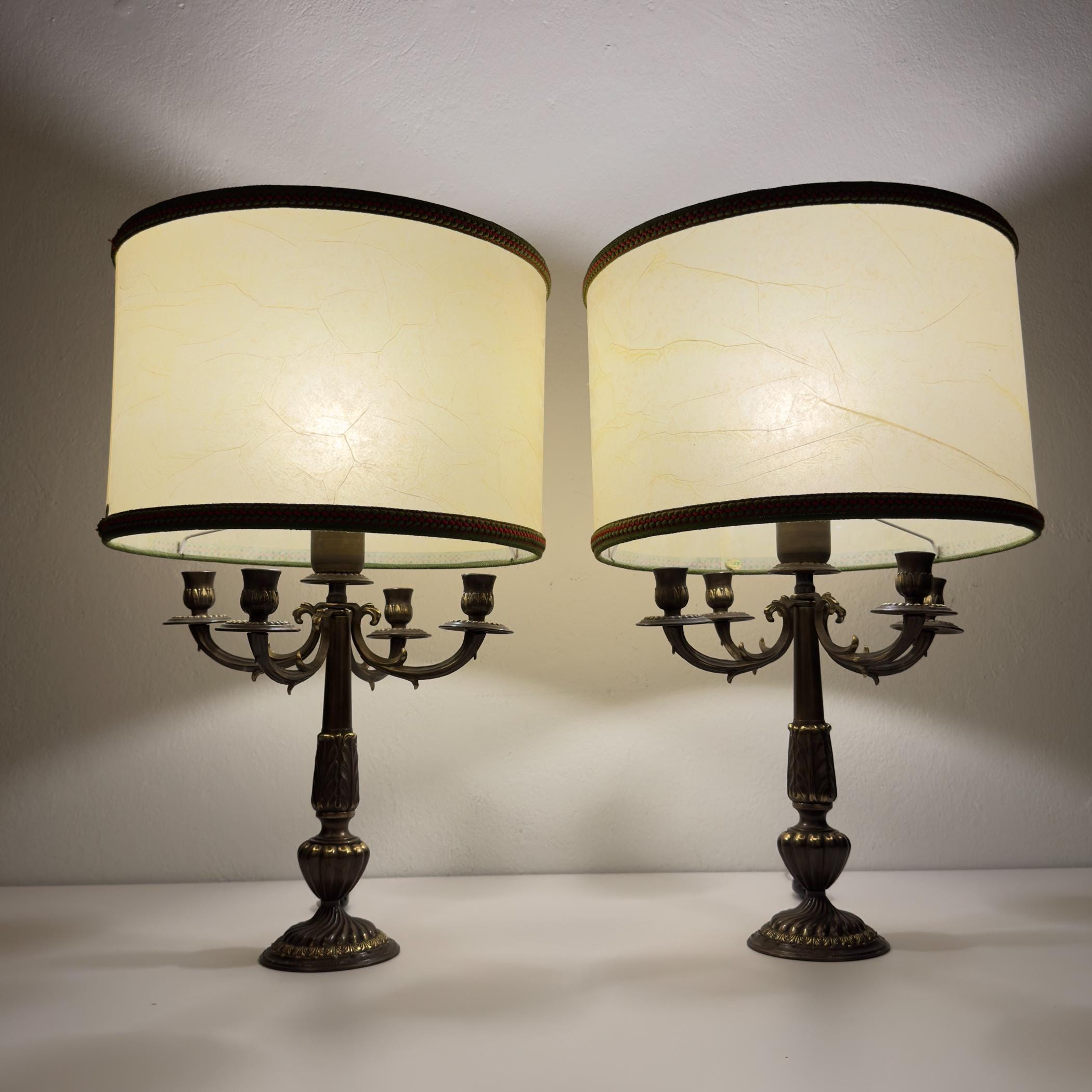 Vintage large bronze table lamps, Italy 1950s, Set of 2, Vintage home decor