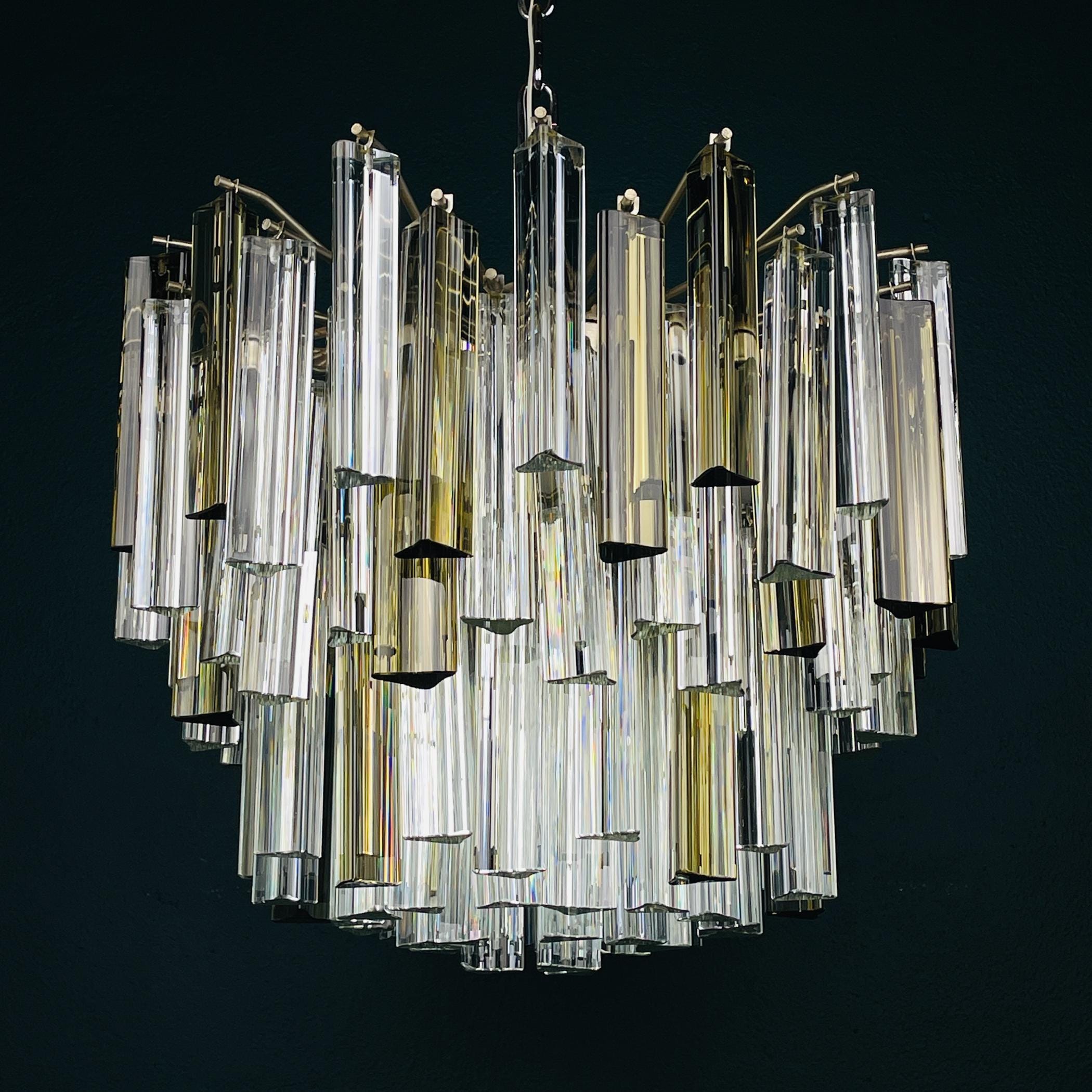 Original cascade Murano glass Crystal Prism Chandelier from Venini, Italy 1970s
