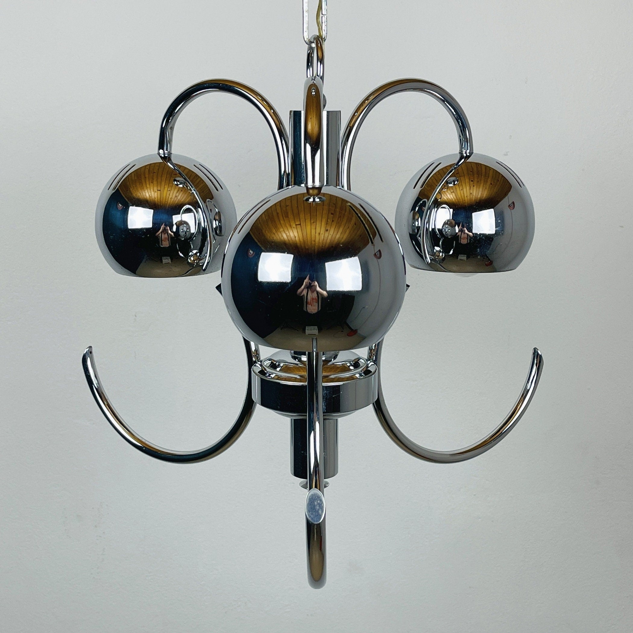 Vintage Italian Eyeball Pendant Lamp: Chrome Space Age Lighting, 1970s