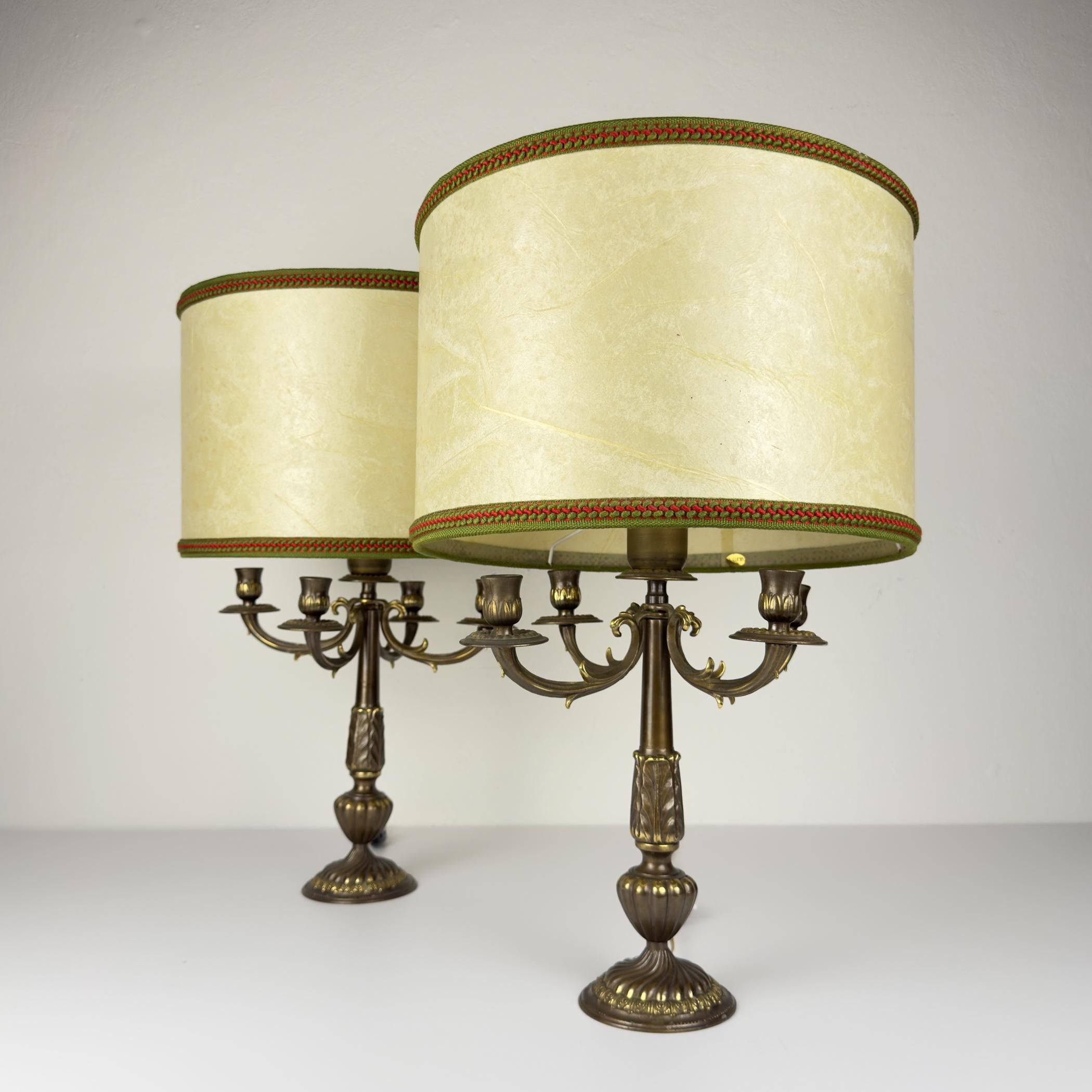 Vintage large bronze table lamps, Italy 1950s, Set of 2, Vintage home decor