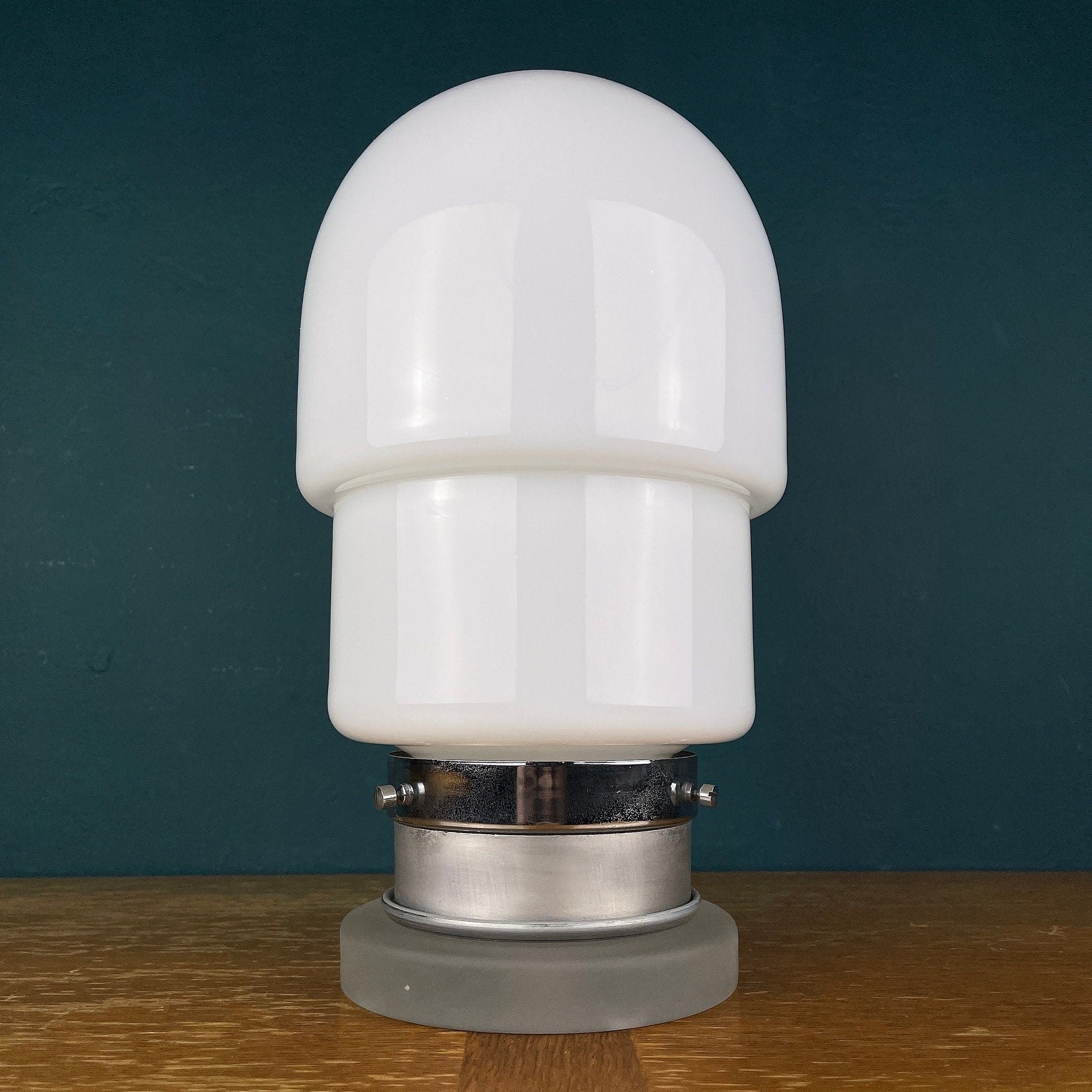 Vintage White Opaline Glass Table Lamp: Italian Mid-Century Modern Lighting