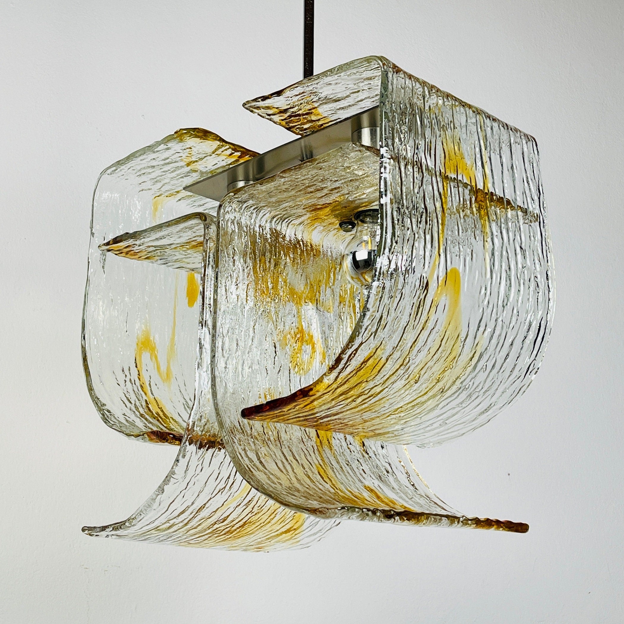 Vintage Murano glass chandelier by Mazzega, Italy 1970s, Space age, Mid-century modern