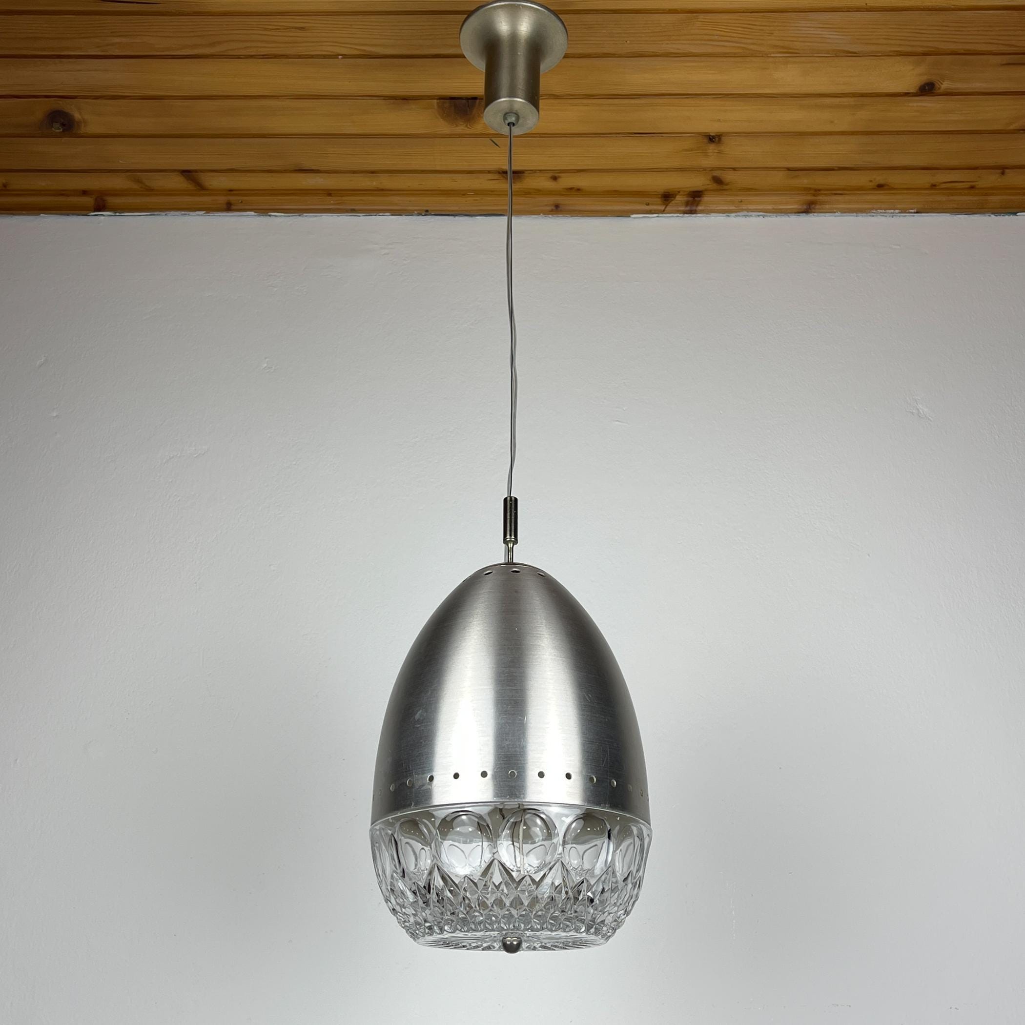 Mid-century glass pendant lamp Italy 1960s Vintage Italian lighting Space Age