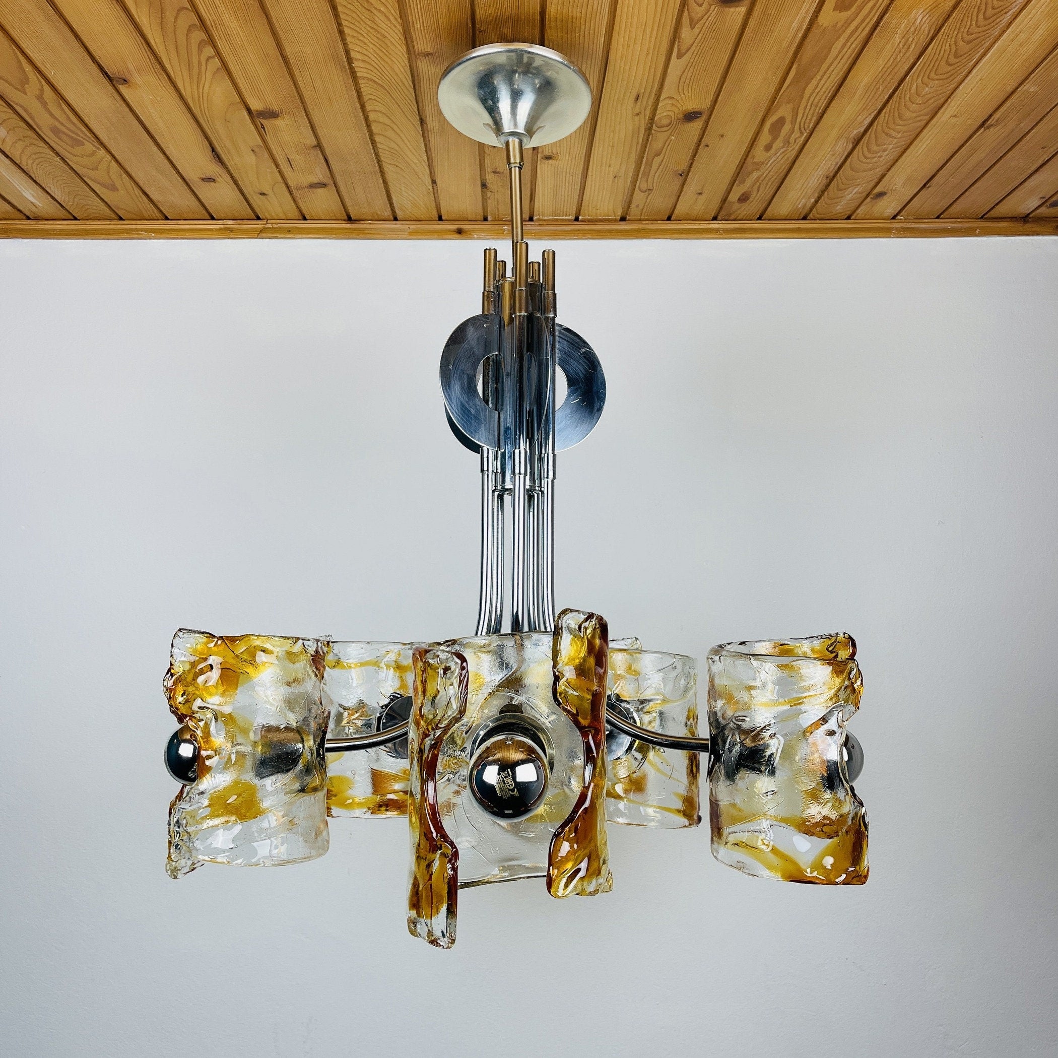 Vintage Murano chandelier Mazzega by Toni Zuccheri, Italy 1970s, Mid-century, Space age