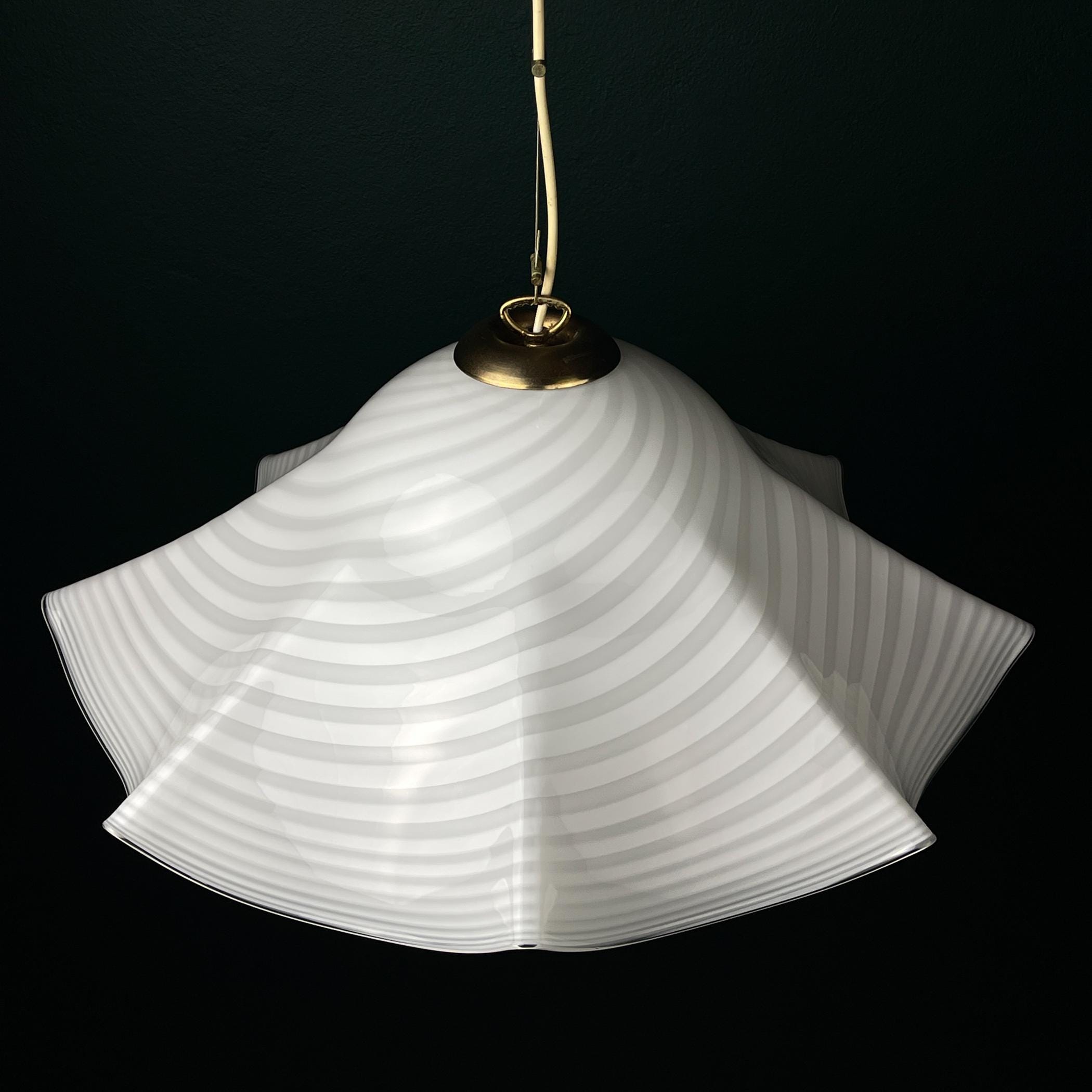 Vintage swirl white Murano glass pendant lamp, Italy 1970s