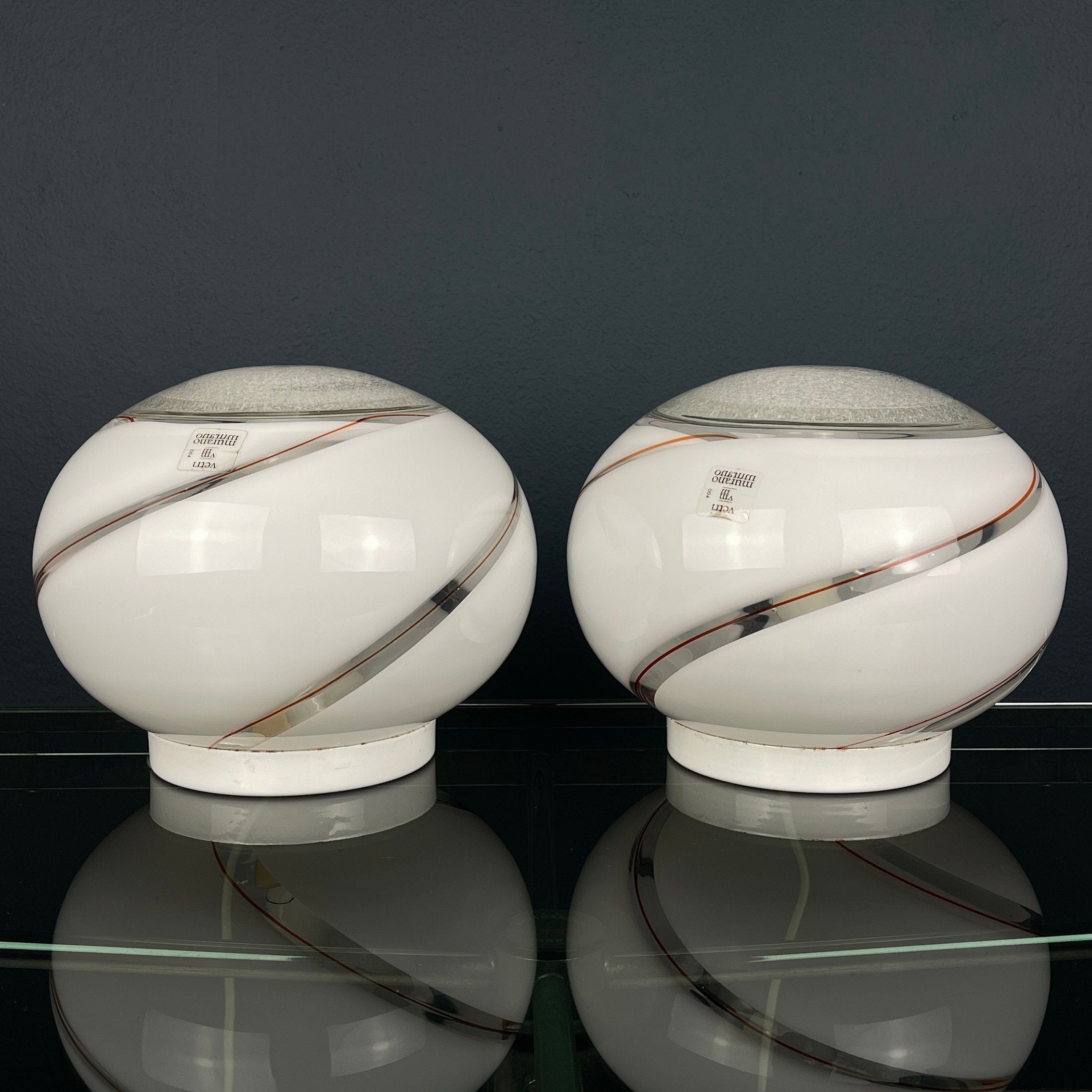 Vintage Murano Glass Table Lamps: Italian Mid-Century Modern Sphere, Set of 2