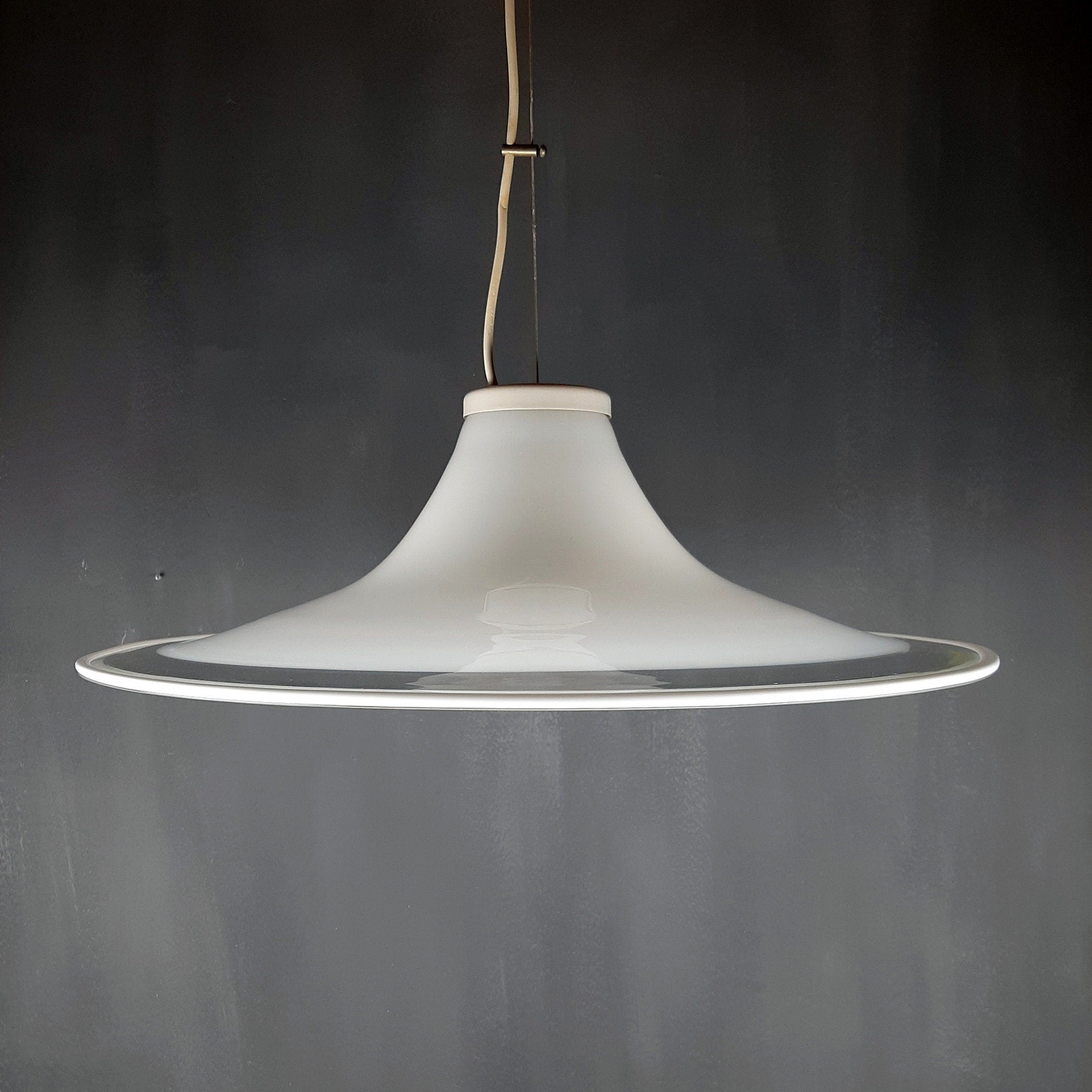Murano glass white pendant lamp Italy 1970s Mid-century lighting XL ceiling lamp