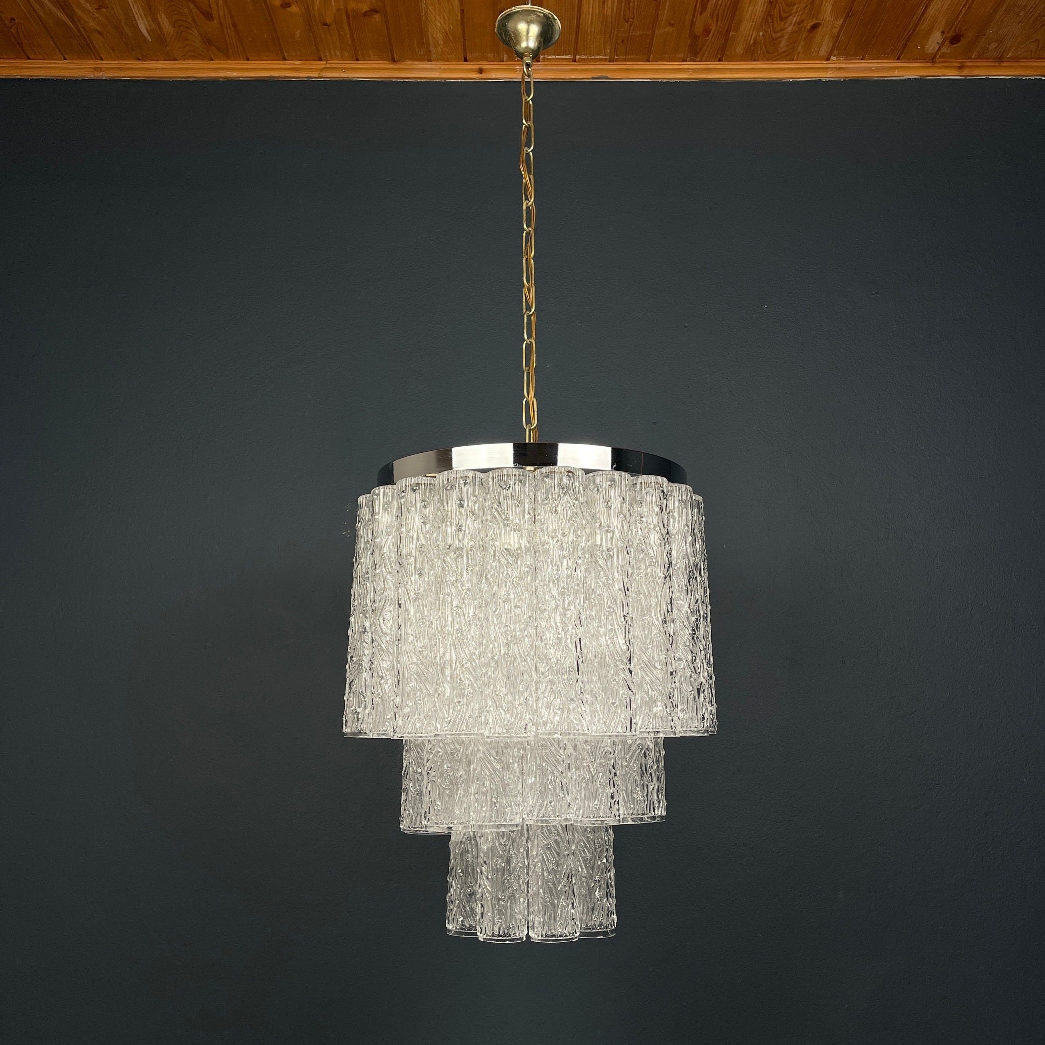 Mid-century murano glass chandelier Tronchi by Toni Zuccheri for Venini Italy 1960s