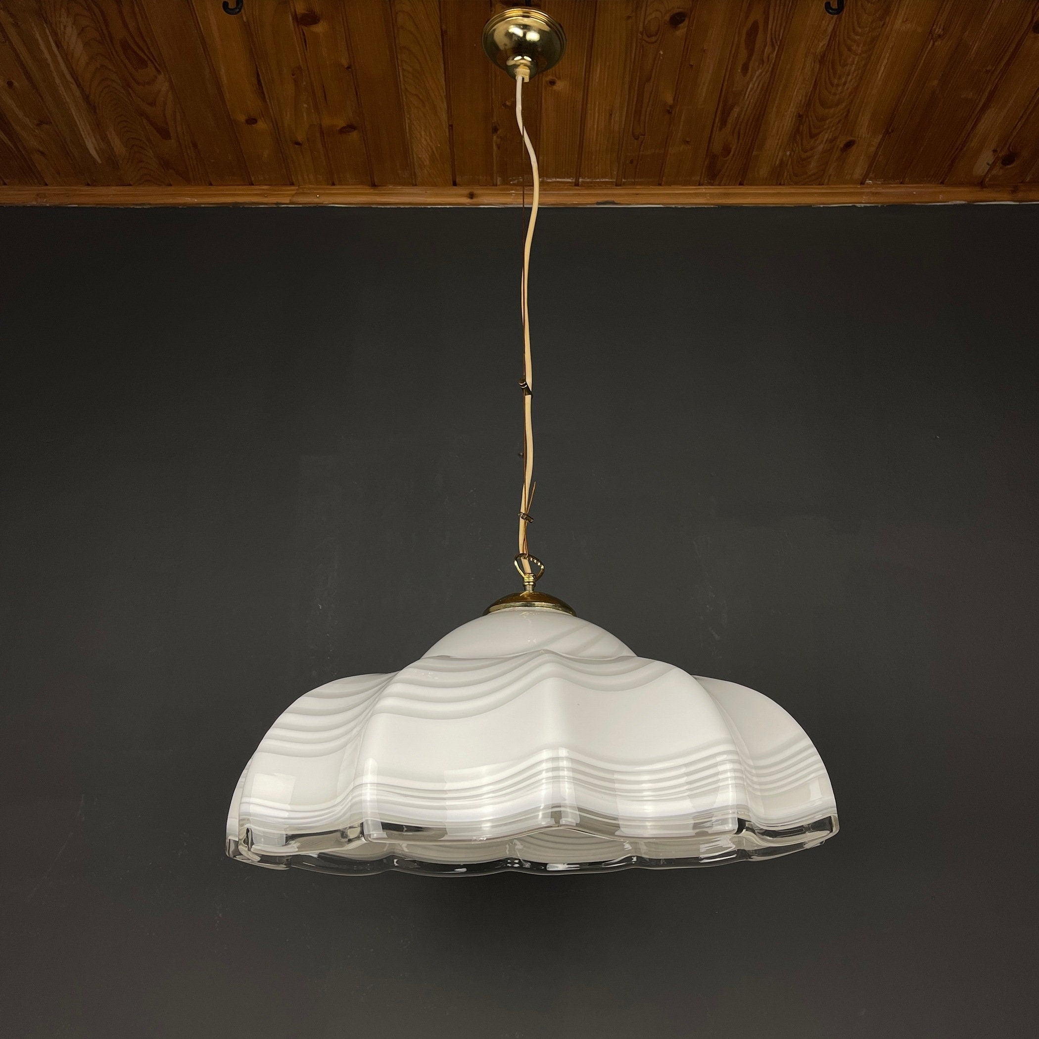 Vintage Swirl Murano Glass Pendant Lamp: 1970s Italian Mid-Century Lighting