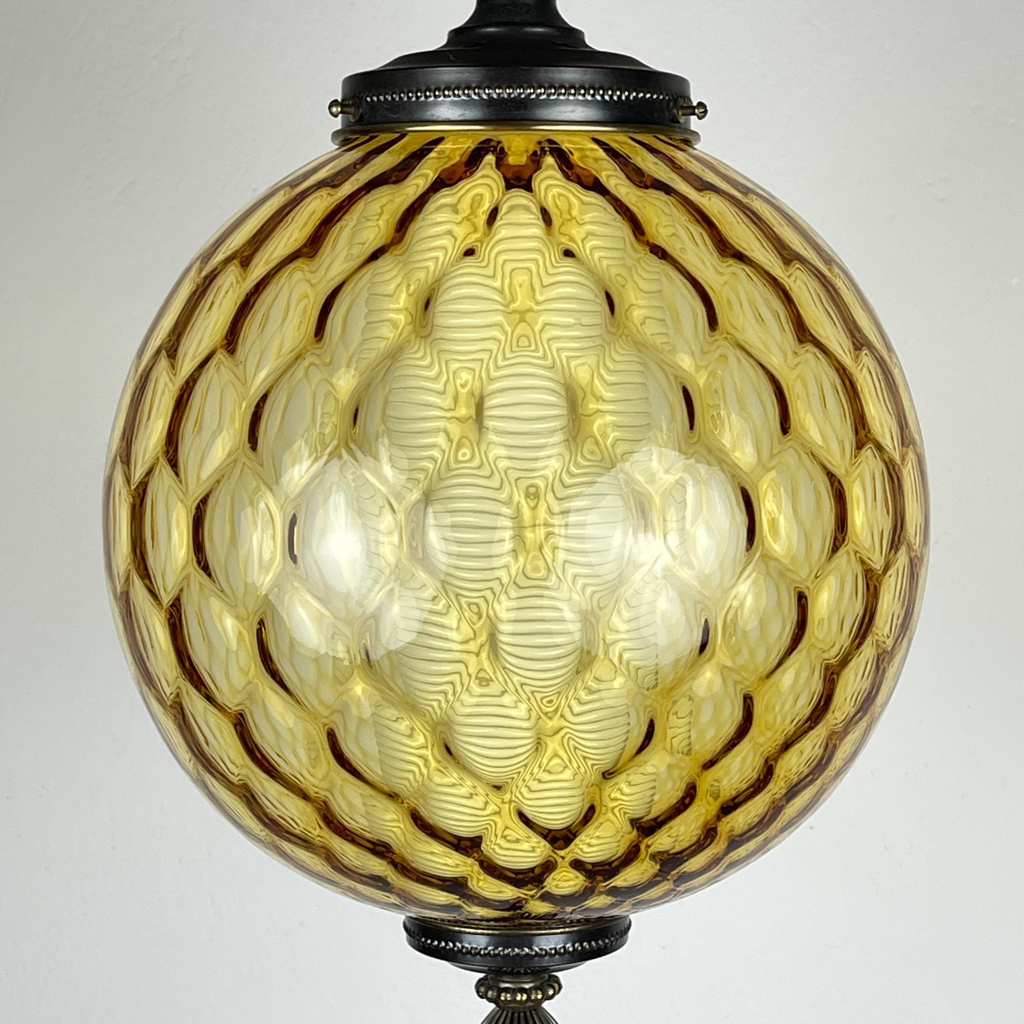Vintage yelllow murano sphere ball pendant lamp Italy 1970s, Mid-century italian lighting