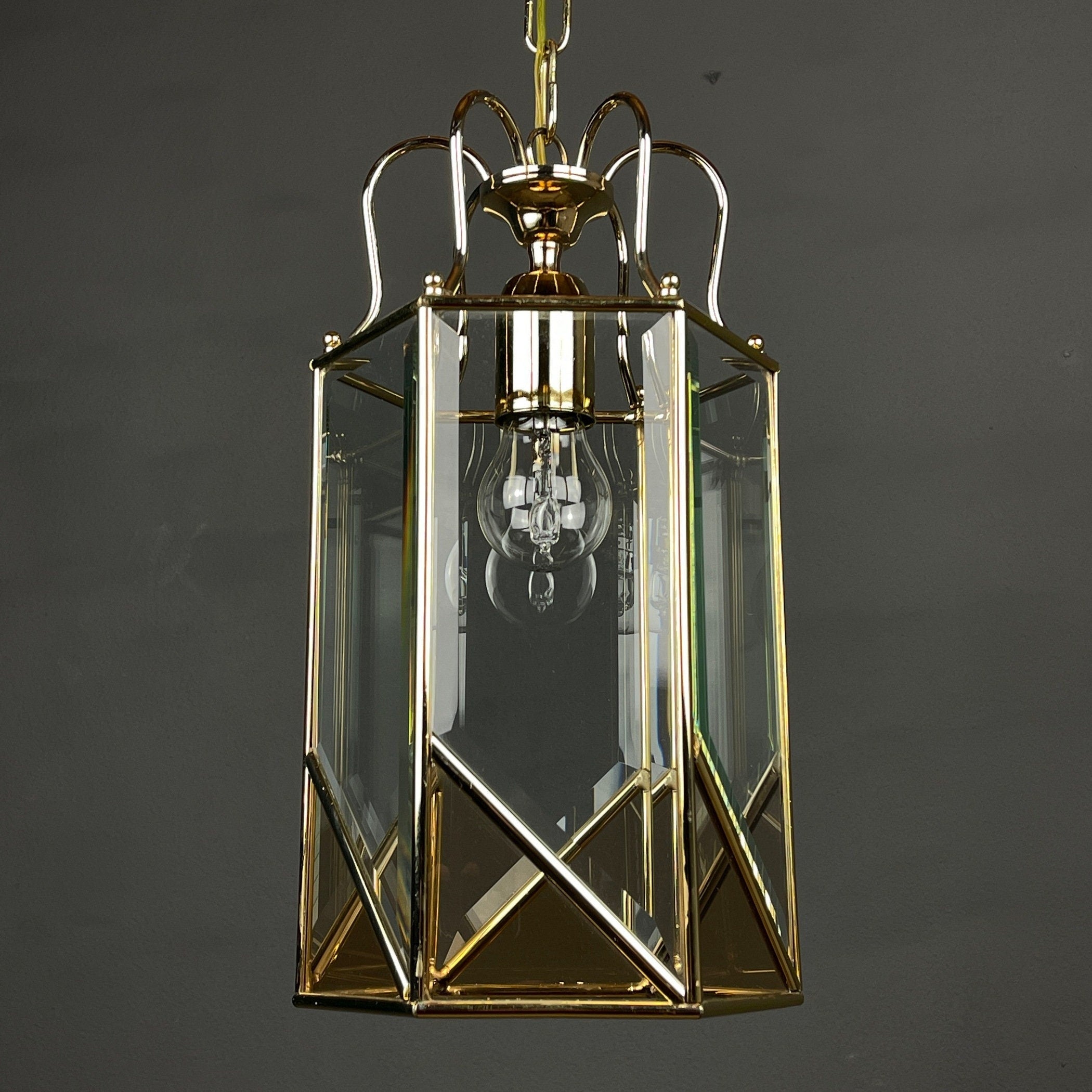 Vintage pendant lamp Italy '60s Brass Polished Glass Retro lighting Mid-century italian modern