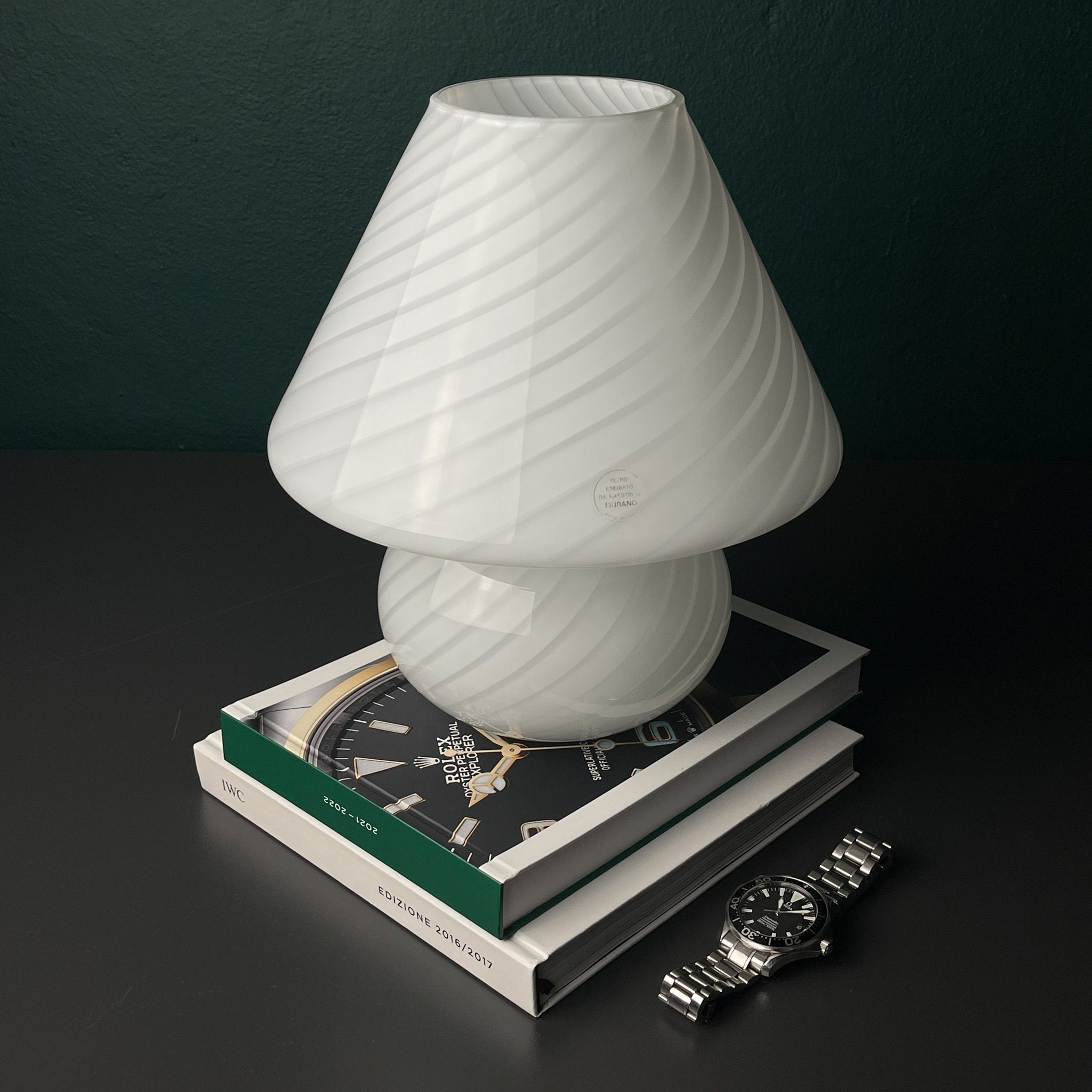 Original vintage swirl murano glass table lamp Mushroom, Italy 1970s, White