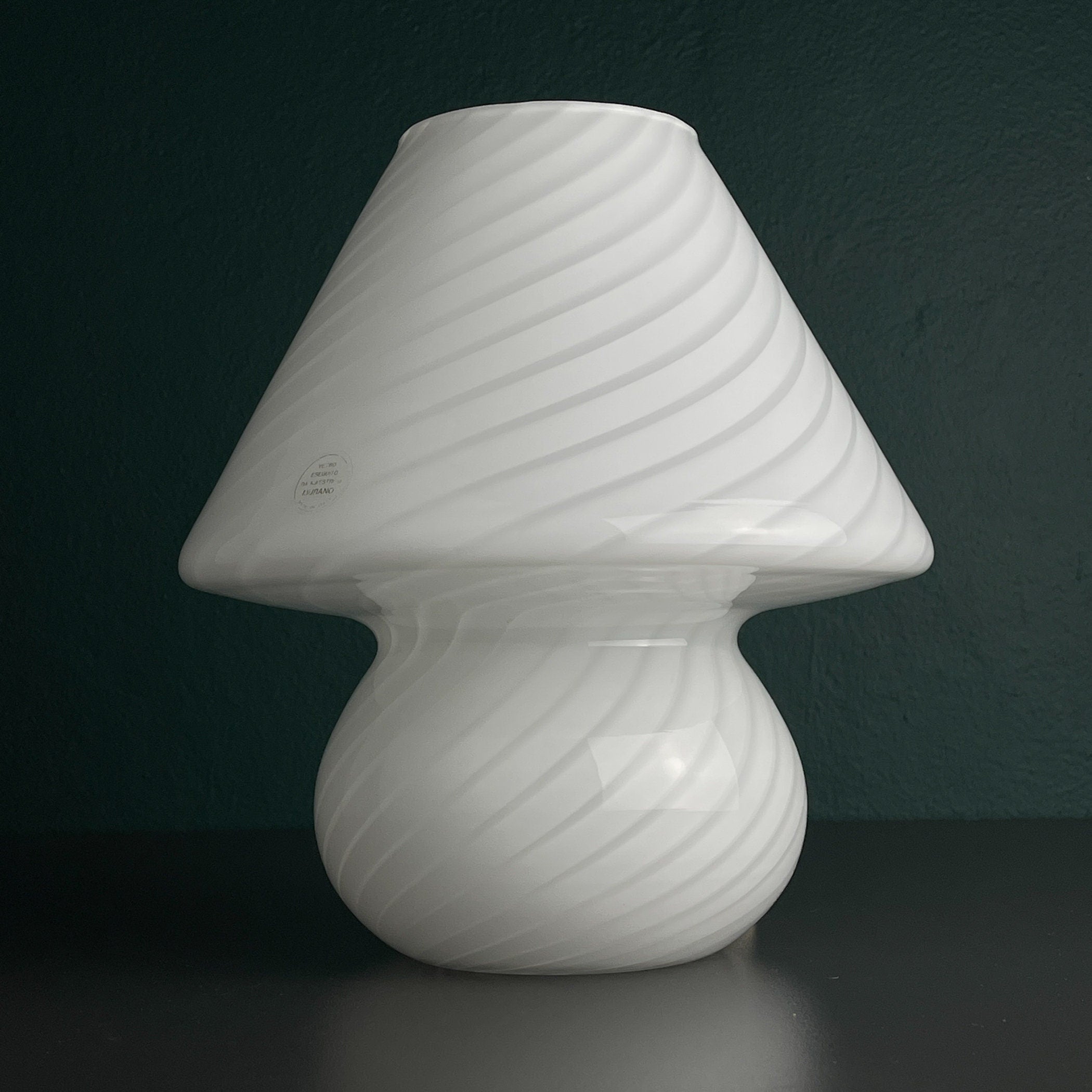 Original vintage swirl murano glass table lamp Mushroom, Italy 1970s, White