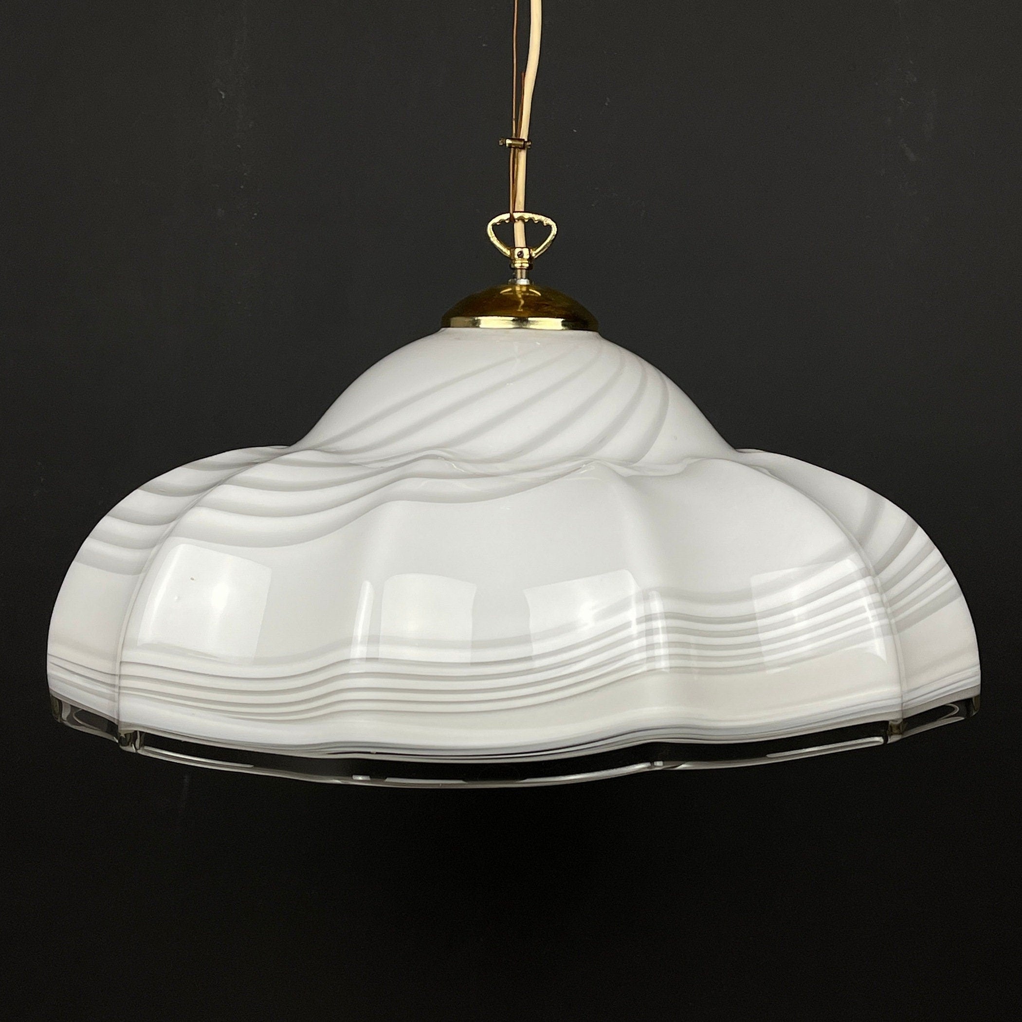 Vintage Swirl Murano Glass Pendant Lamp: 1970s Italian Mid-Century Lighting