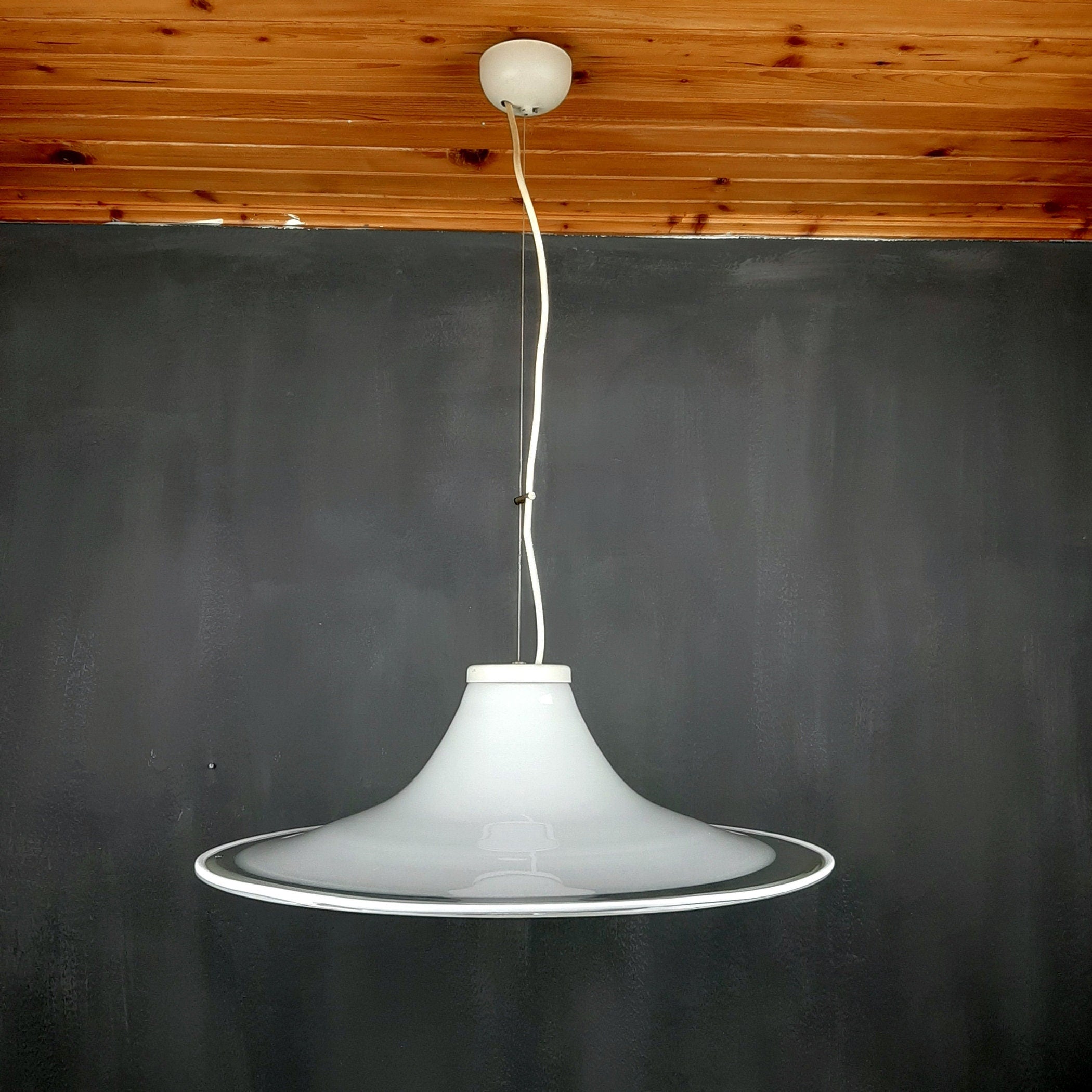 Murano glass white pendant lamp Italy 1970s Mid-century lighting XL ceiling lamp