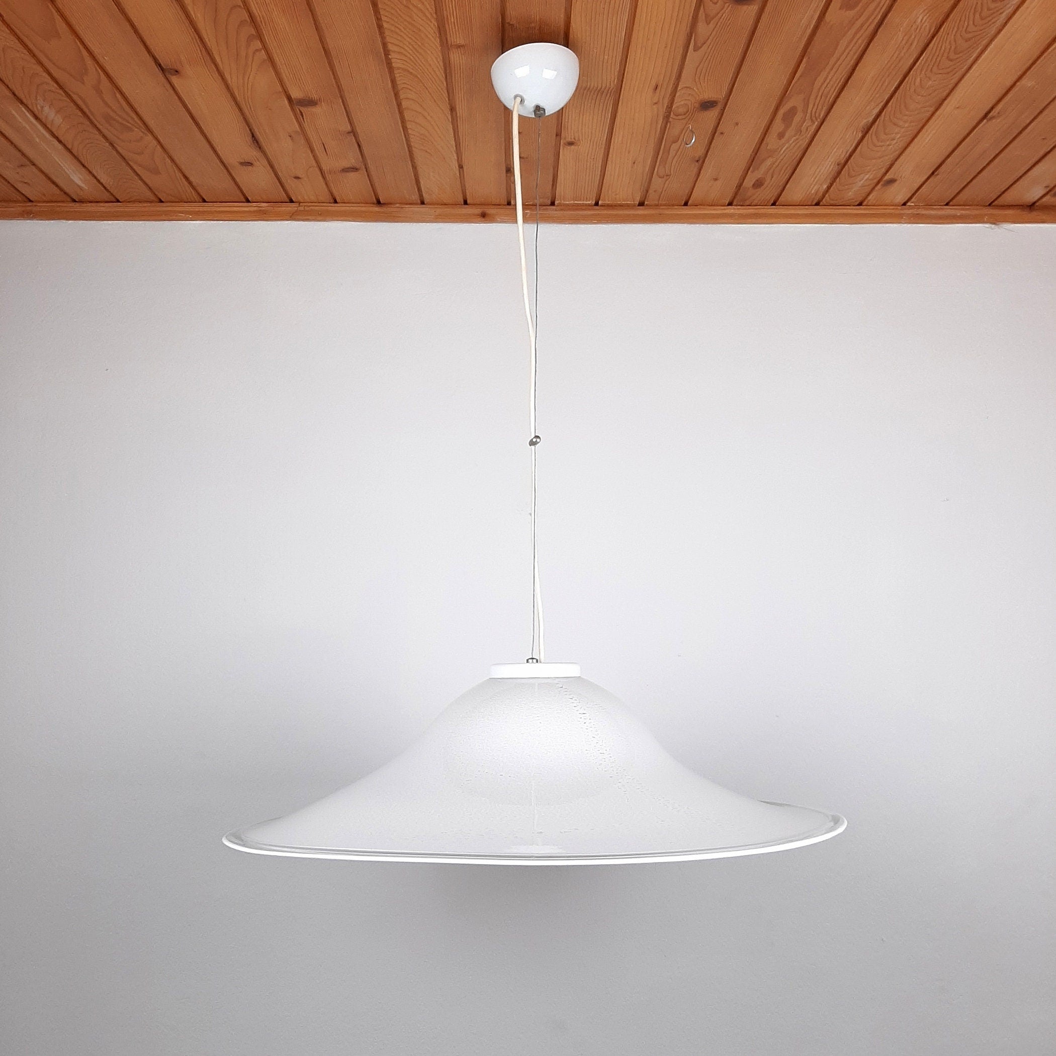 XL Mid-century white murano glass pendant lamp Italy 1970s Retro lighting Space age