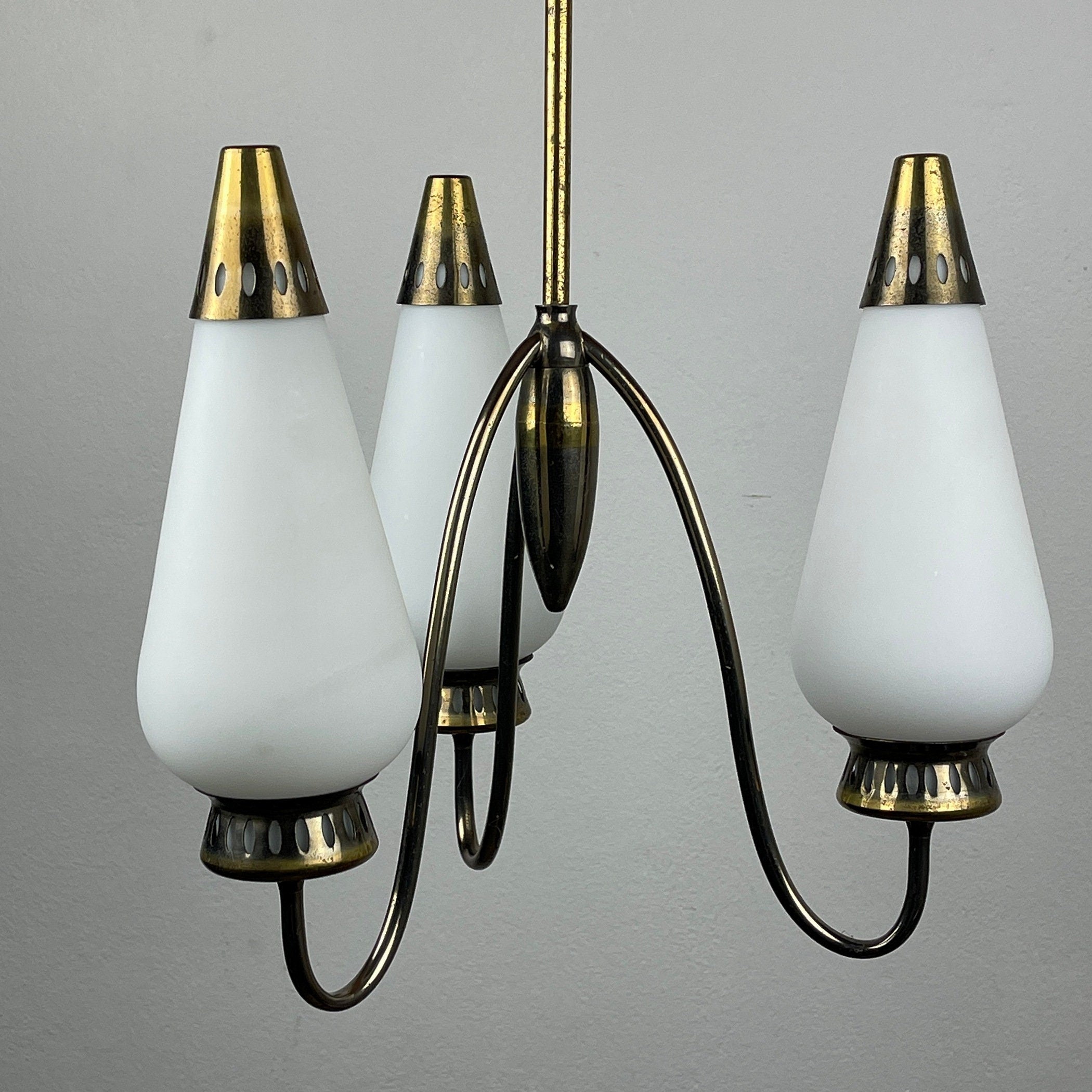 Vintage brass chandelier Italy 1950s Mid-century Art Deco design