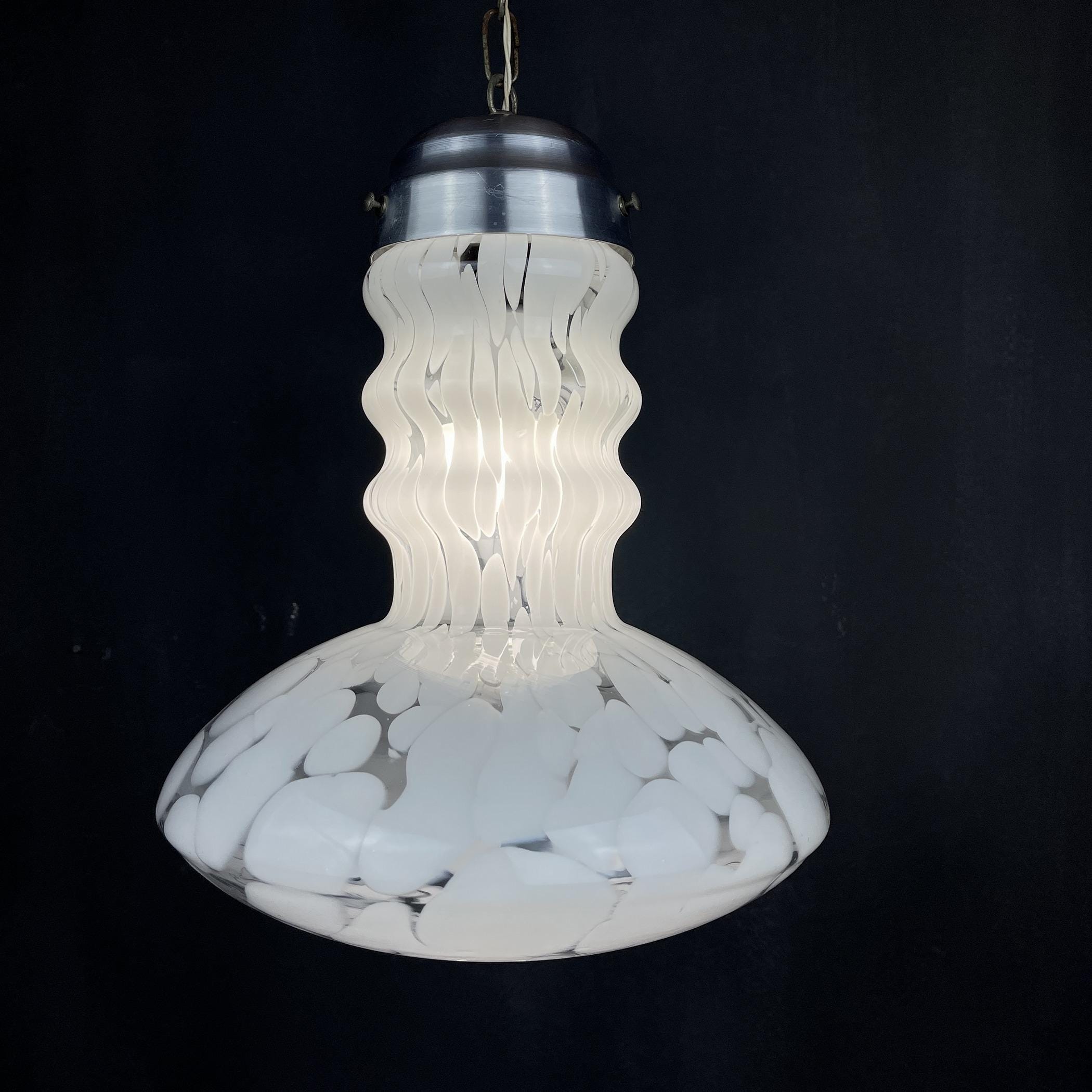 White murano pendant lamp by Carlo Nason for Mazzega, Italy 1960s