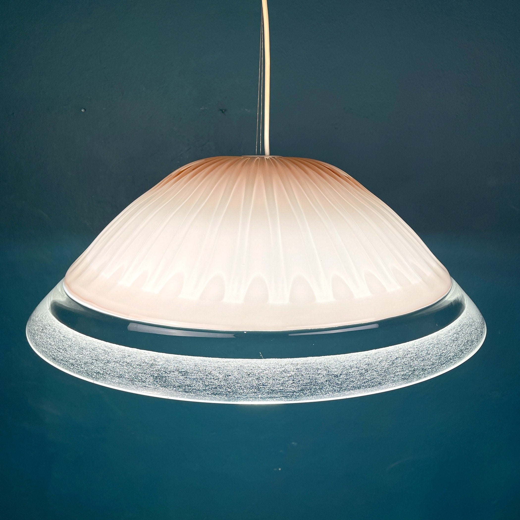 Vintage large pink murano glass chandelier Italy 1970s Mid-century murano pendant lamp
