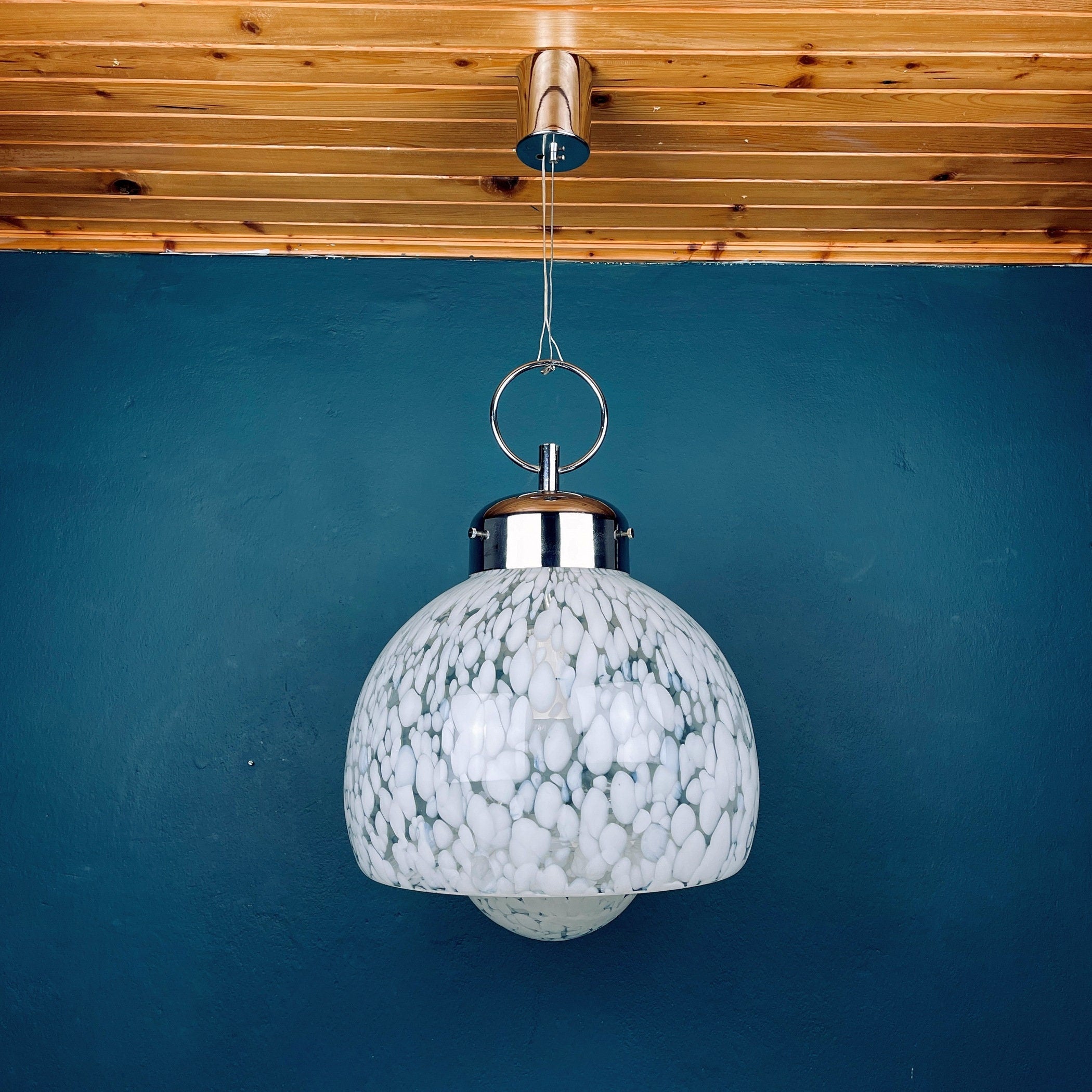 Vintage Murano Glass Mushroom Pendant Lamp: Carlo Nason Mazzega, Italy 1960s