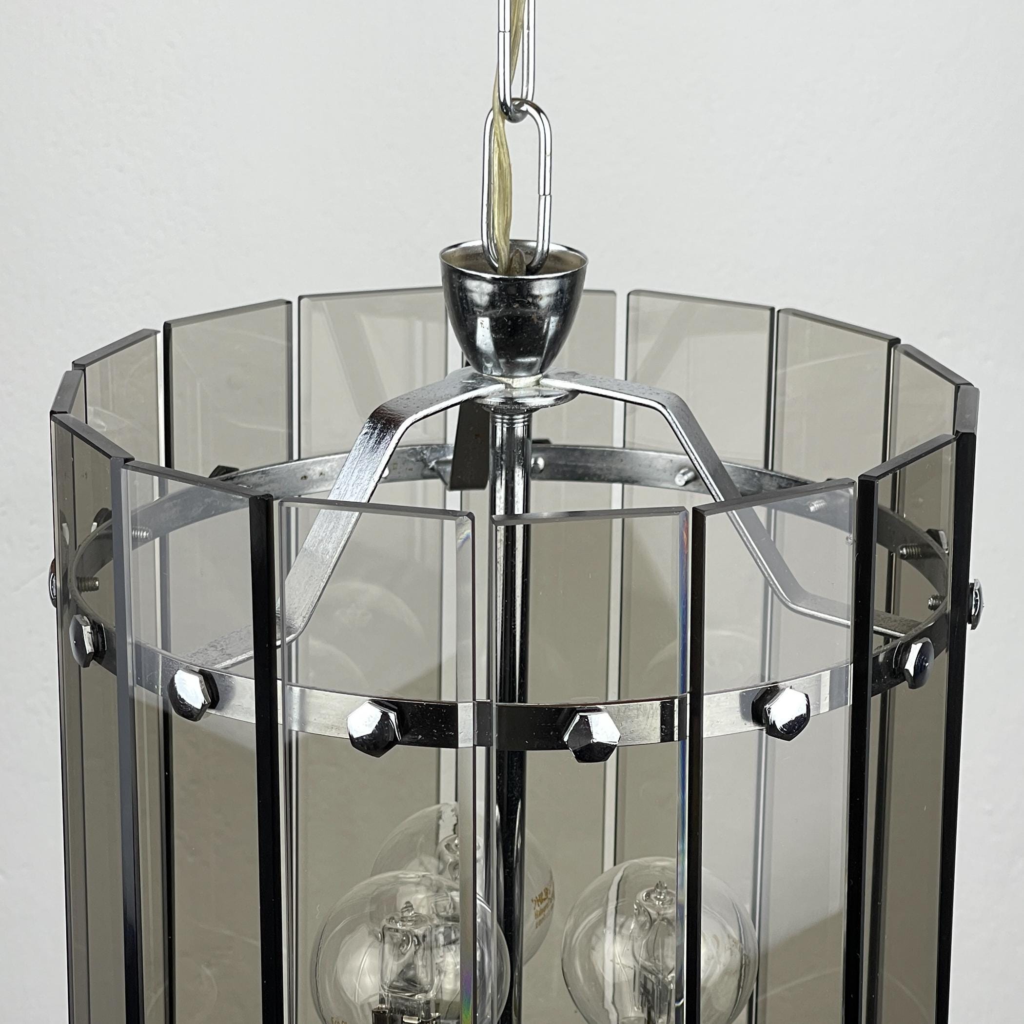 Mid-century smoked art glass pendant lamp by Veca, Italy 1970s, Vintage home decor