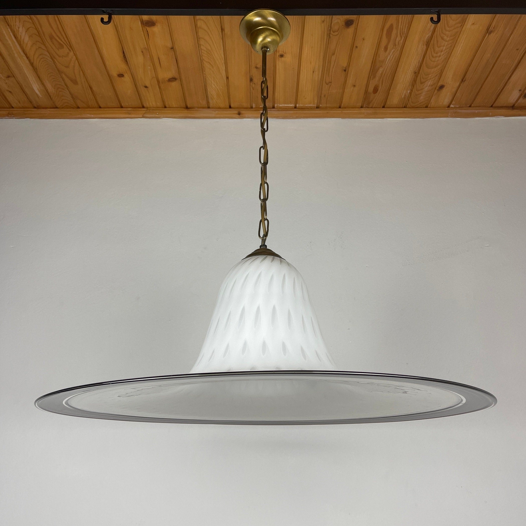 Vintage White Murano Glass Pendant Lamp: Mid-Century Italian Lighting