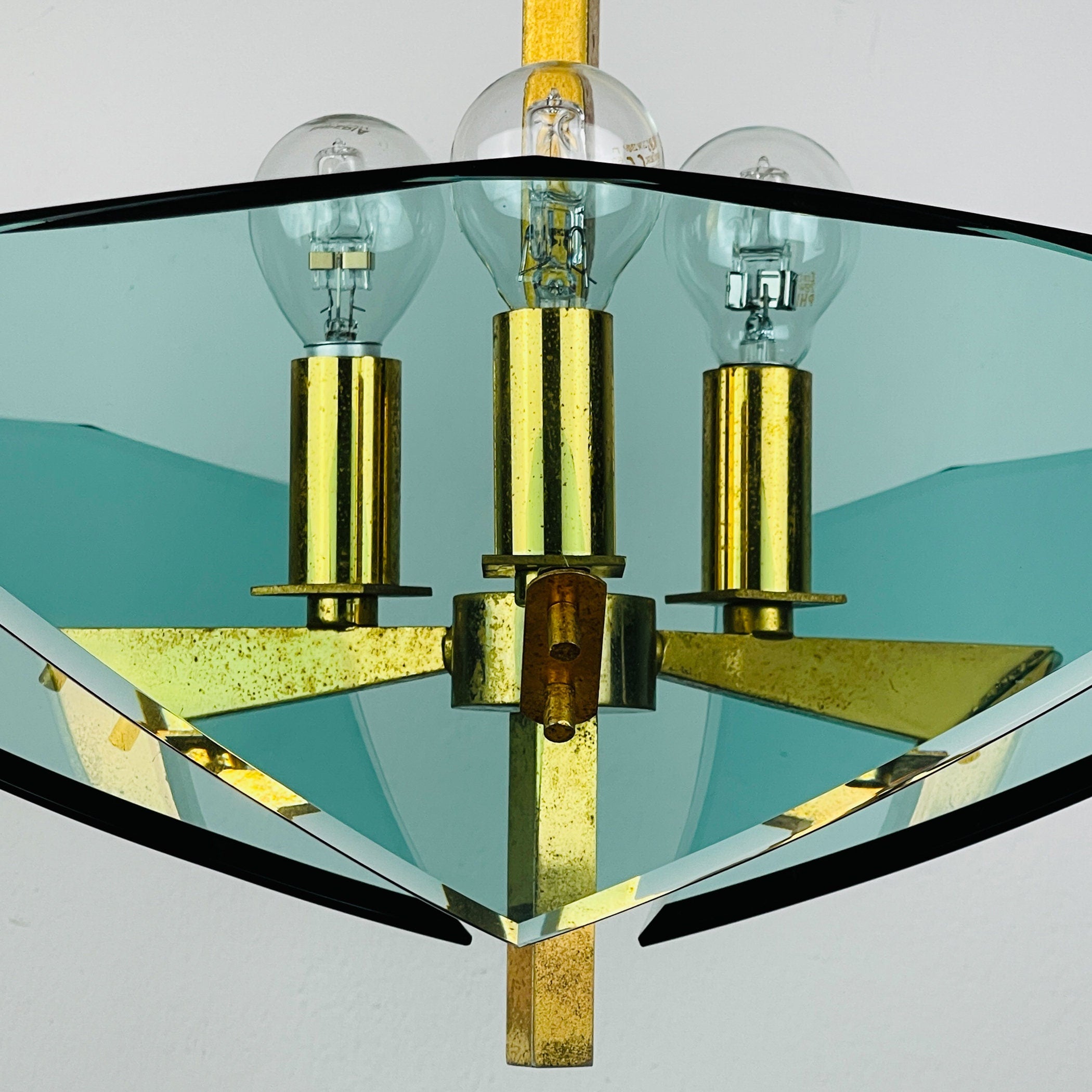 Vintage art glass pendant lamp by Fontana Arte, Italy 1950s, Art deco, MCM