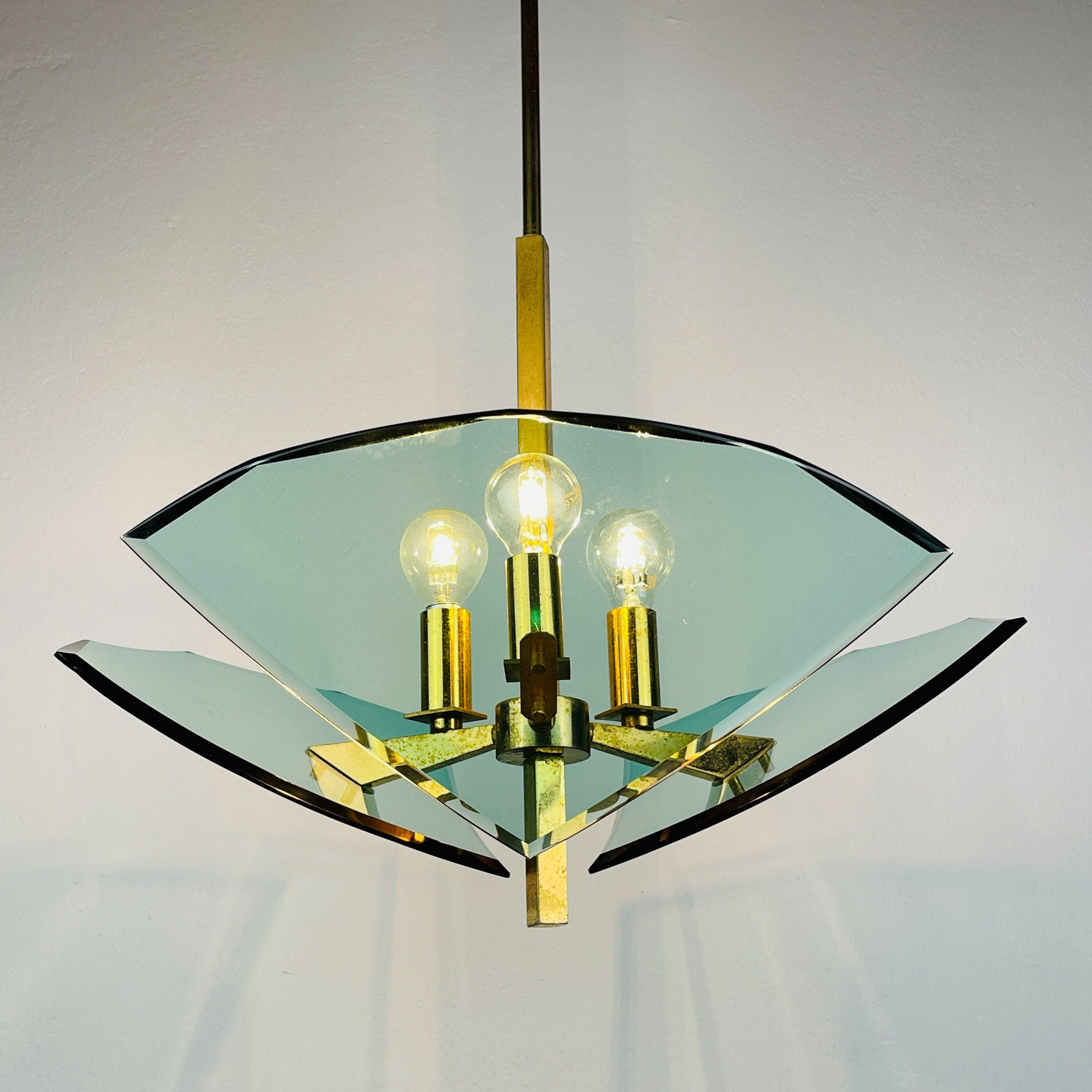 Vintage art glass pendant lamp by Fontana Arte, Italy 1950s, Art deco, MCM