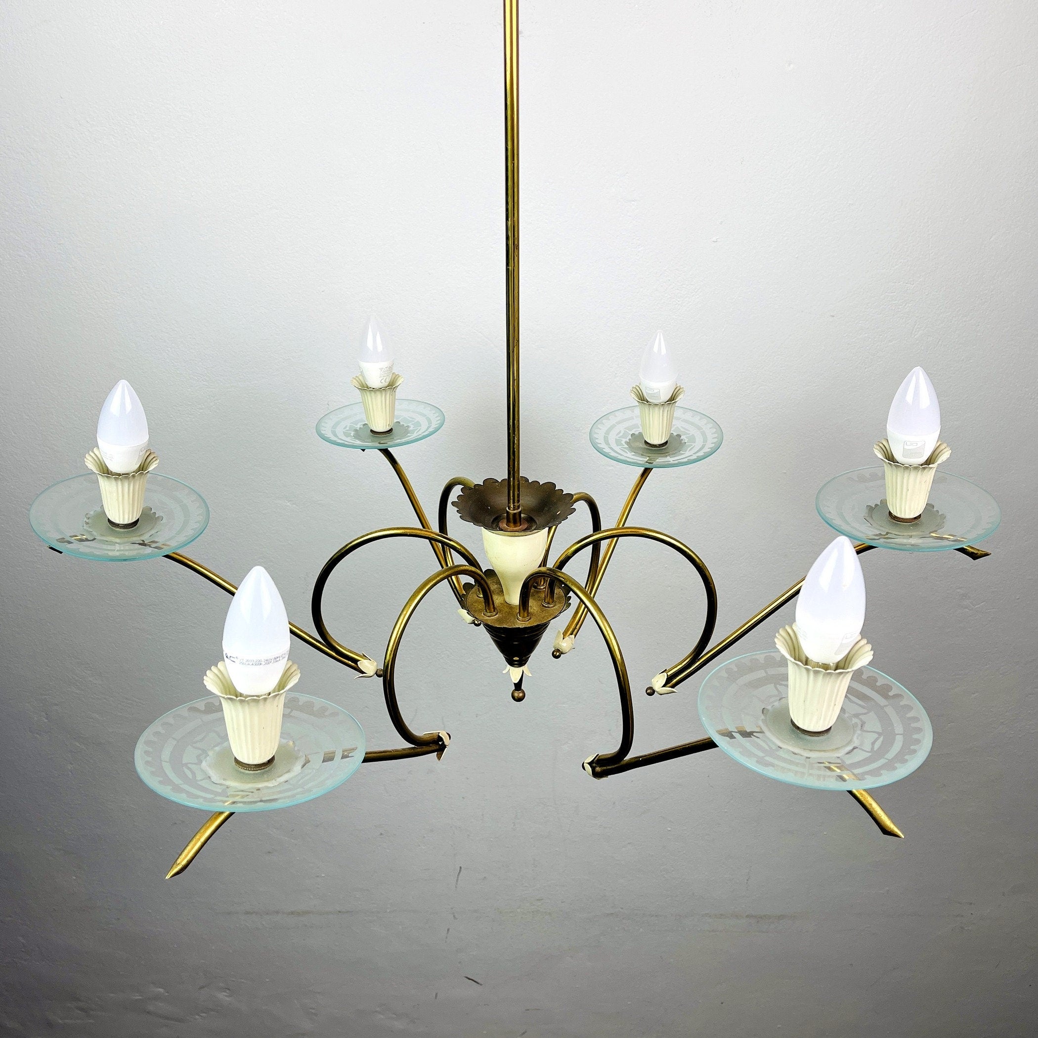 Mid-Century Fontana Arte Chandelier: Brass & Glass, Pietro Chiesa, 1940s