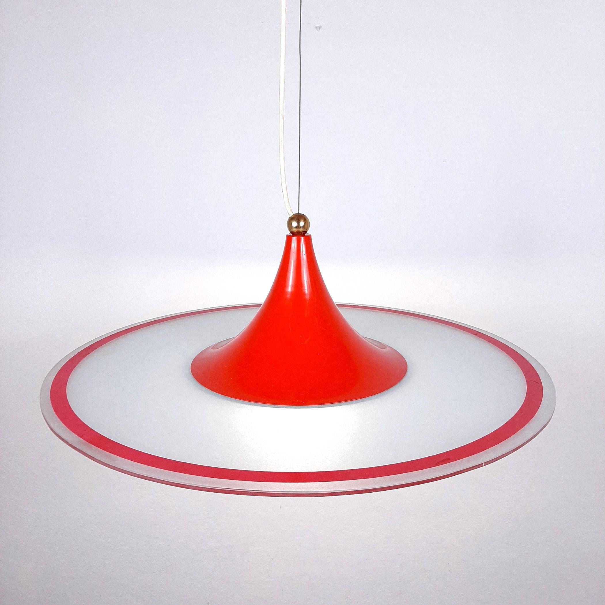 Mid-century pendant lamp Italy 60s Red retro chandelier space age atomic vintage lighting