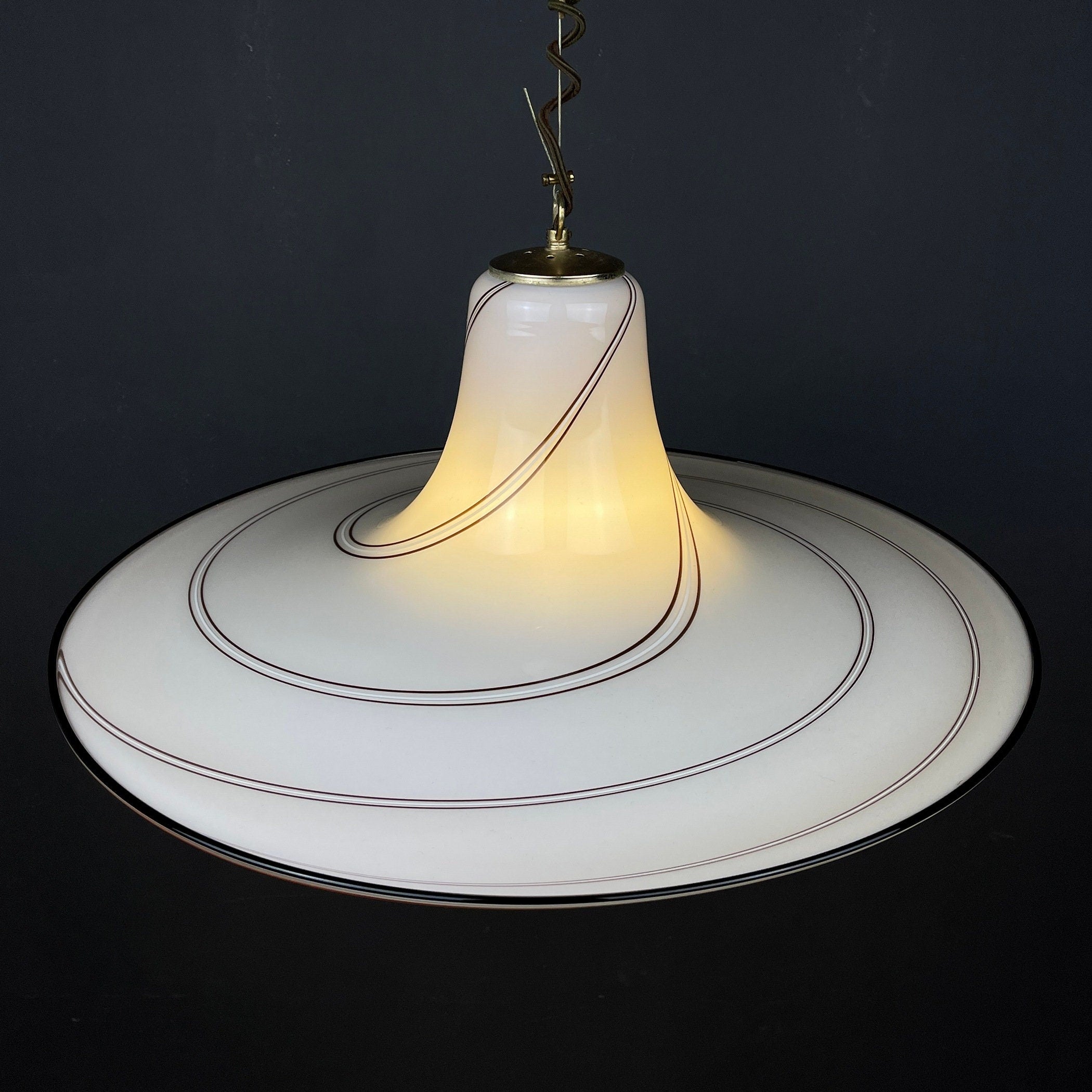 Vintage beige murano glass pendant lamp Italy 1970s Mid-century lighting Retro home decor