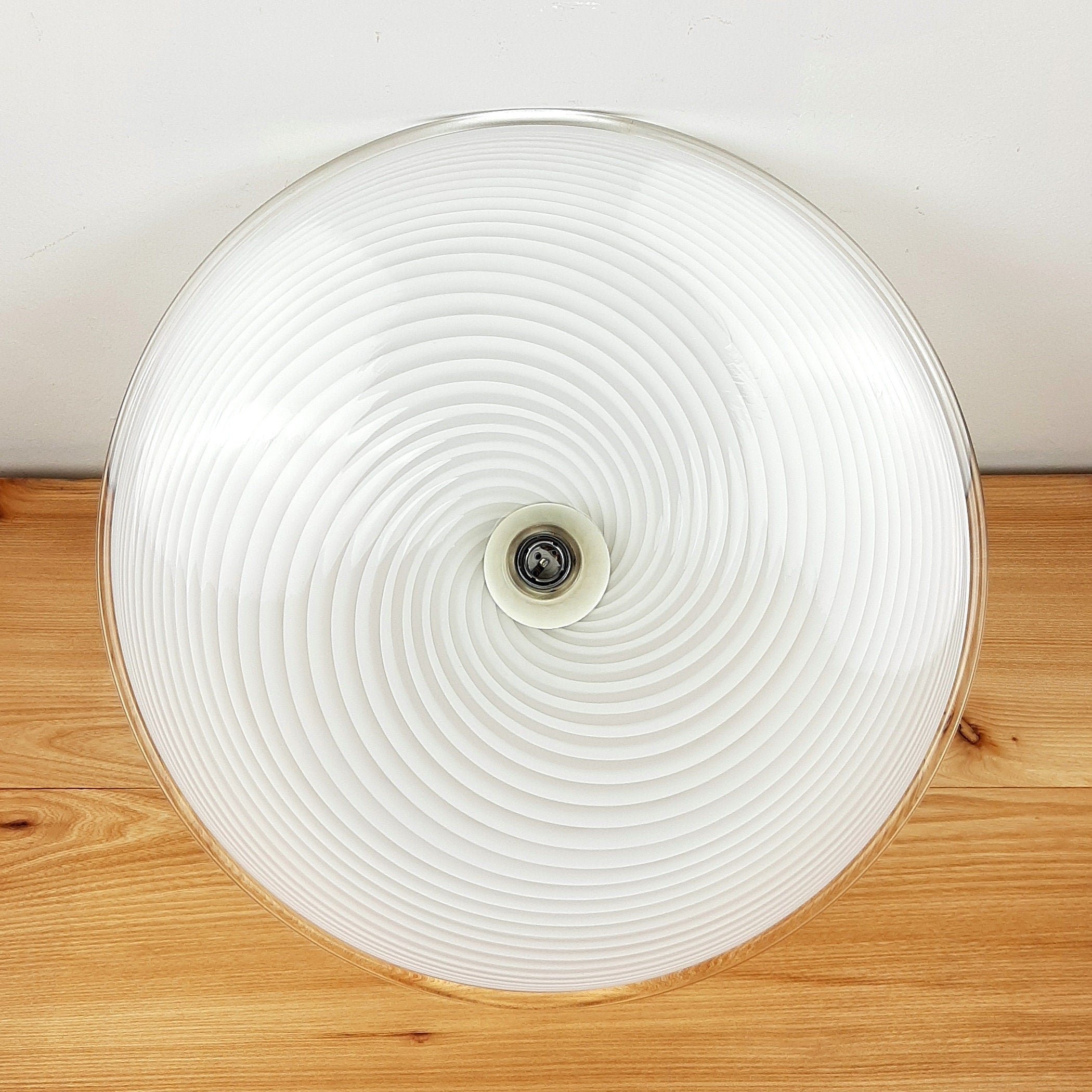 Retro swirl murano glass pendant lamp Italy 1970s Mid-century light