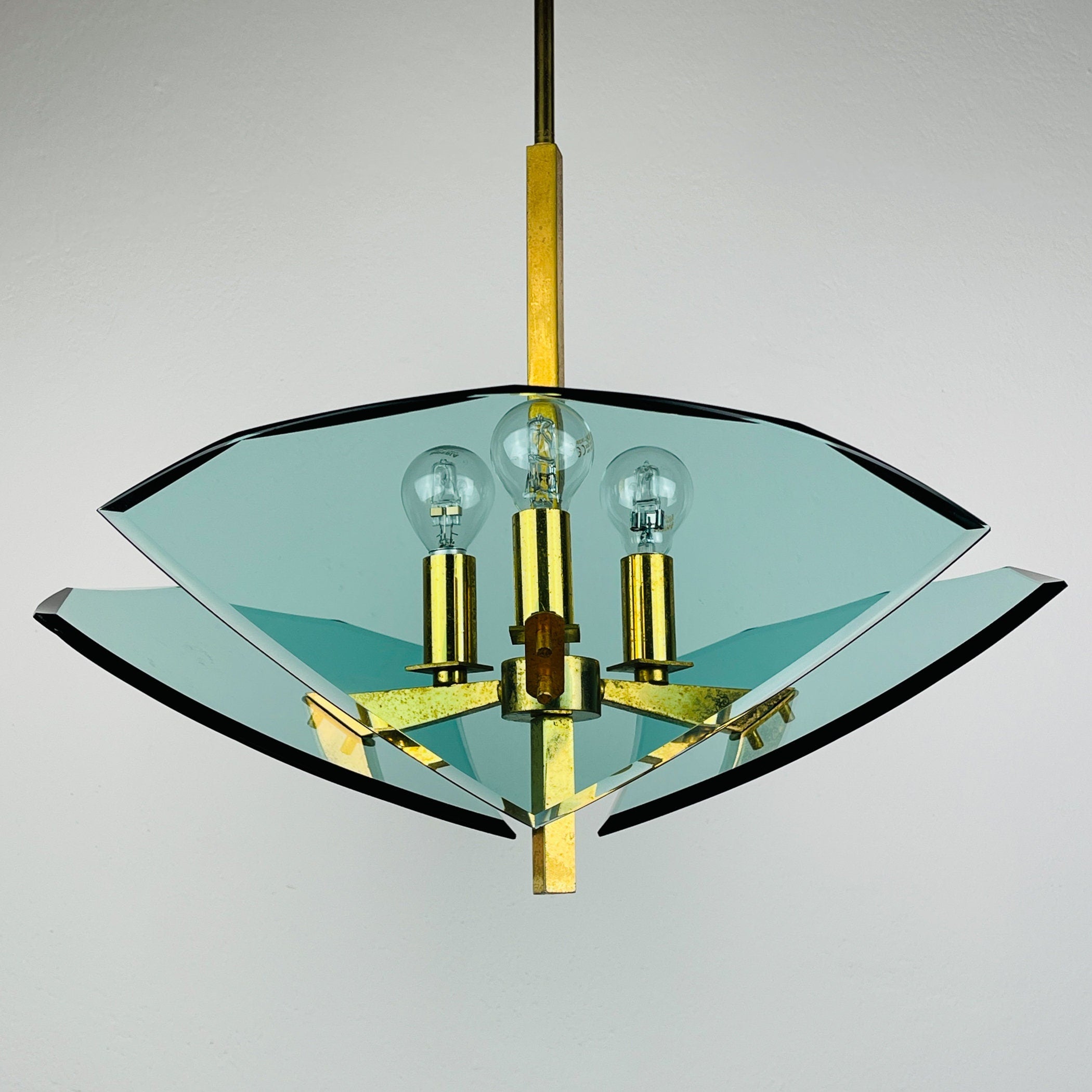 Vintage art glass pendant lamp by Fontana Arte, Italy 1950s, Art deco, MCM
