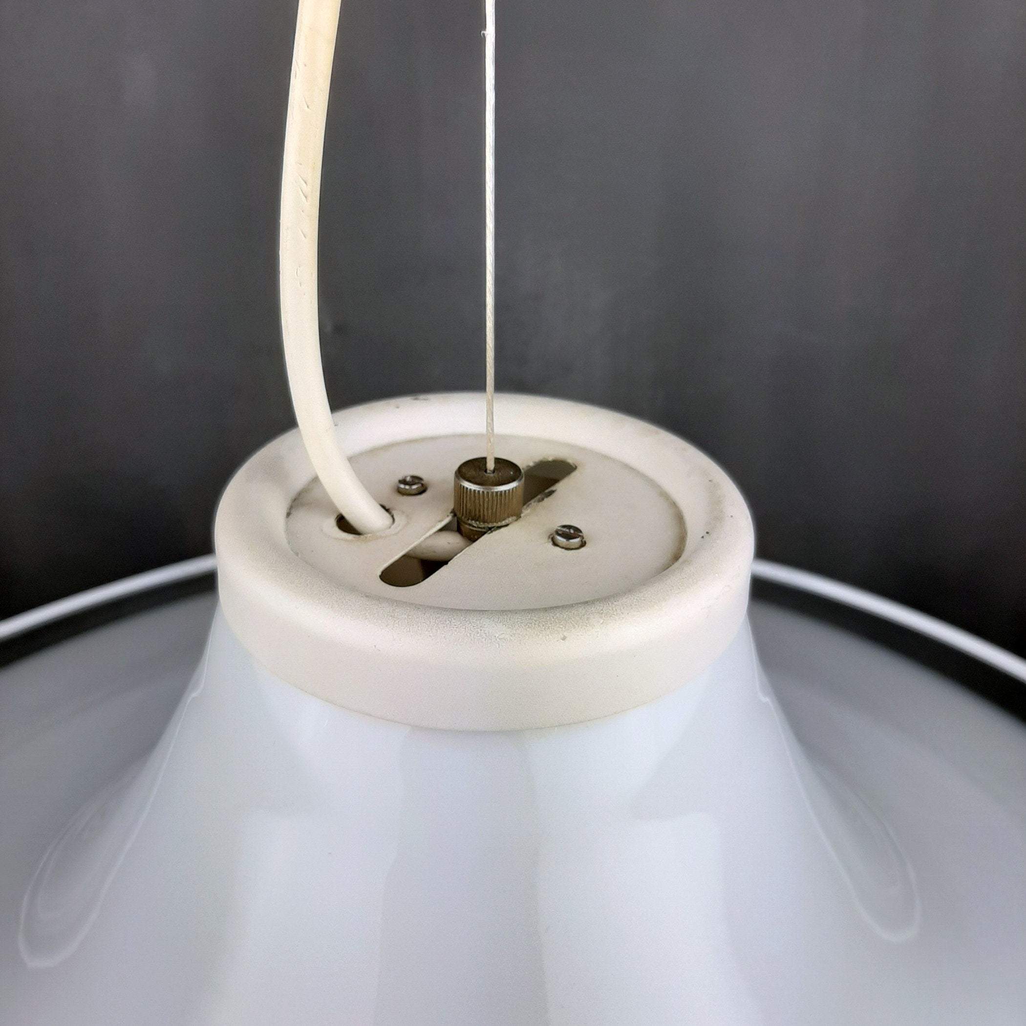 Murano glass white pendant lamp Italy 1970s Mid-century lighting XL ceiling lamp