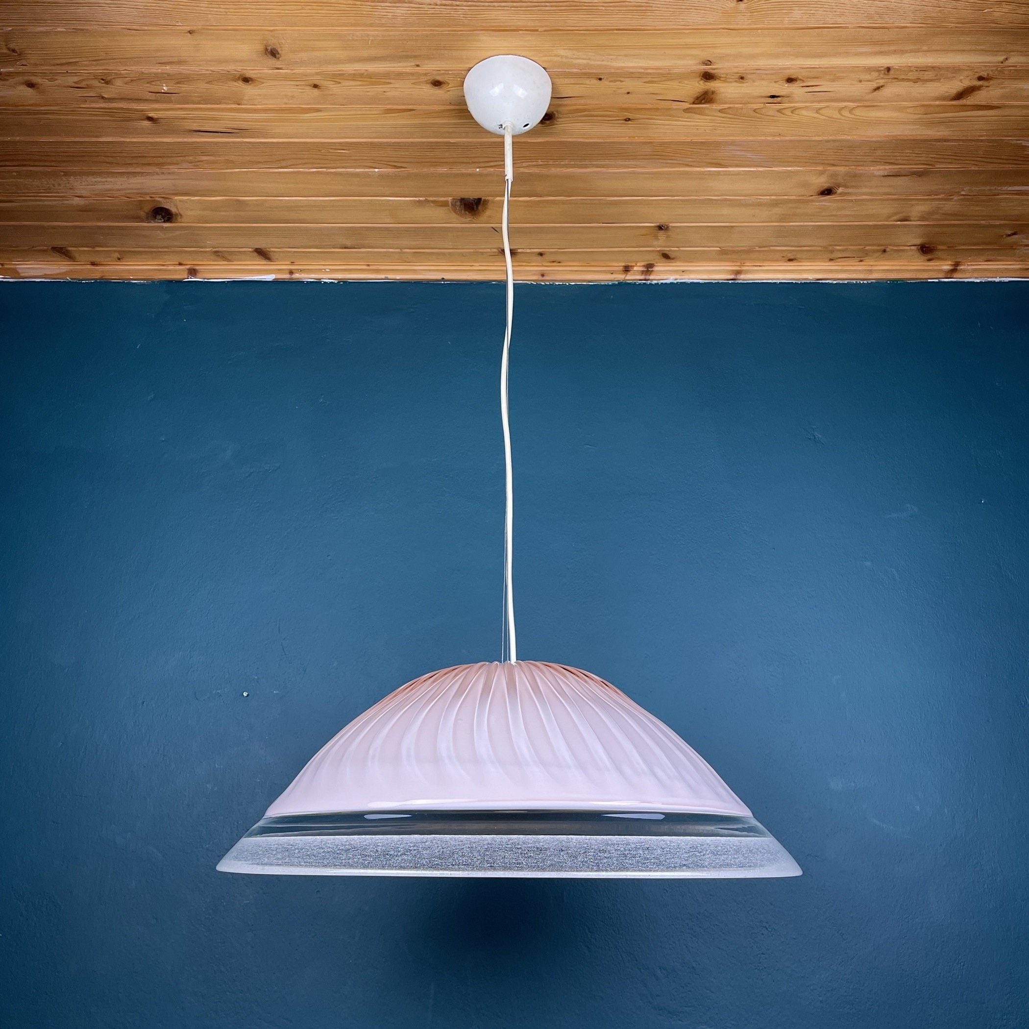 Vintage large pink murano glass chandelier Italy 1970s Mid-century murano pendant lamp
