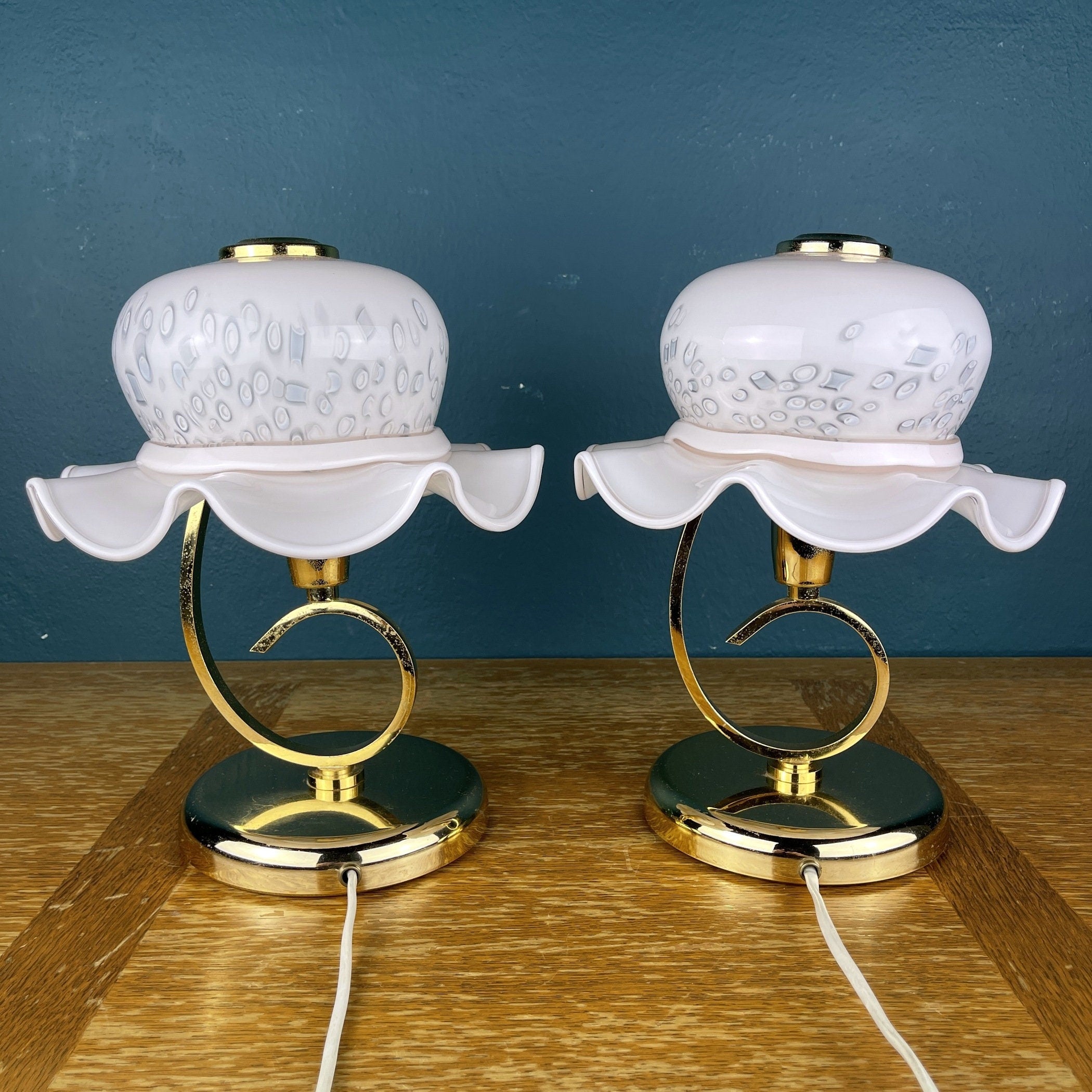 Pair of Pink Murano Glass Table Lamps: Italian Mid-Century Lighting