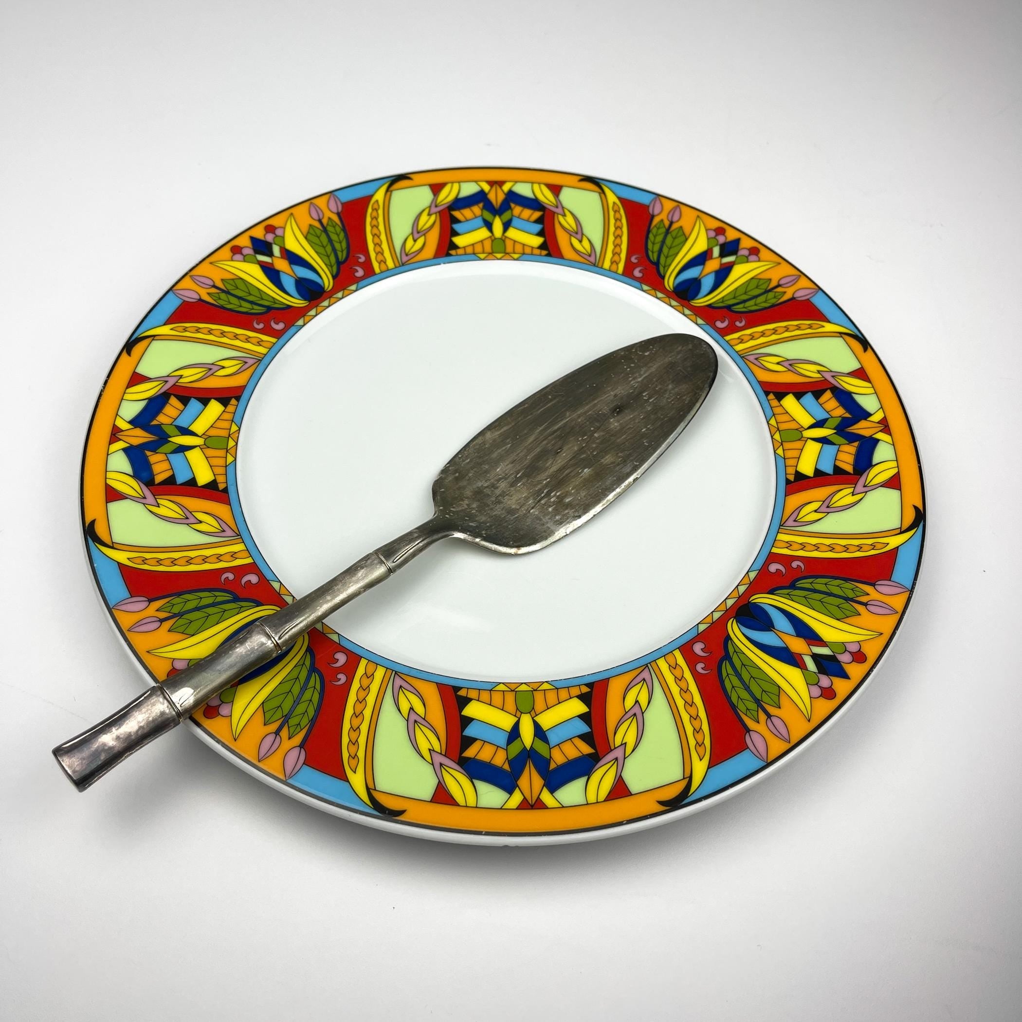 Vintage silver plated cake spatula with a bamboo-shaped handle, Italy 1950s
