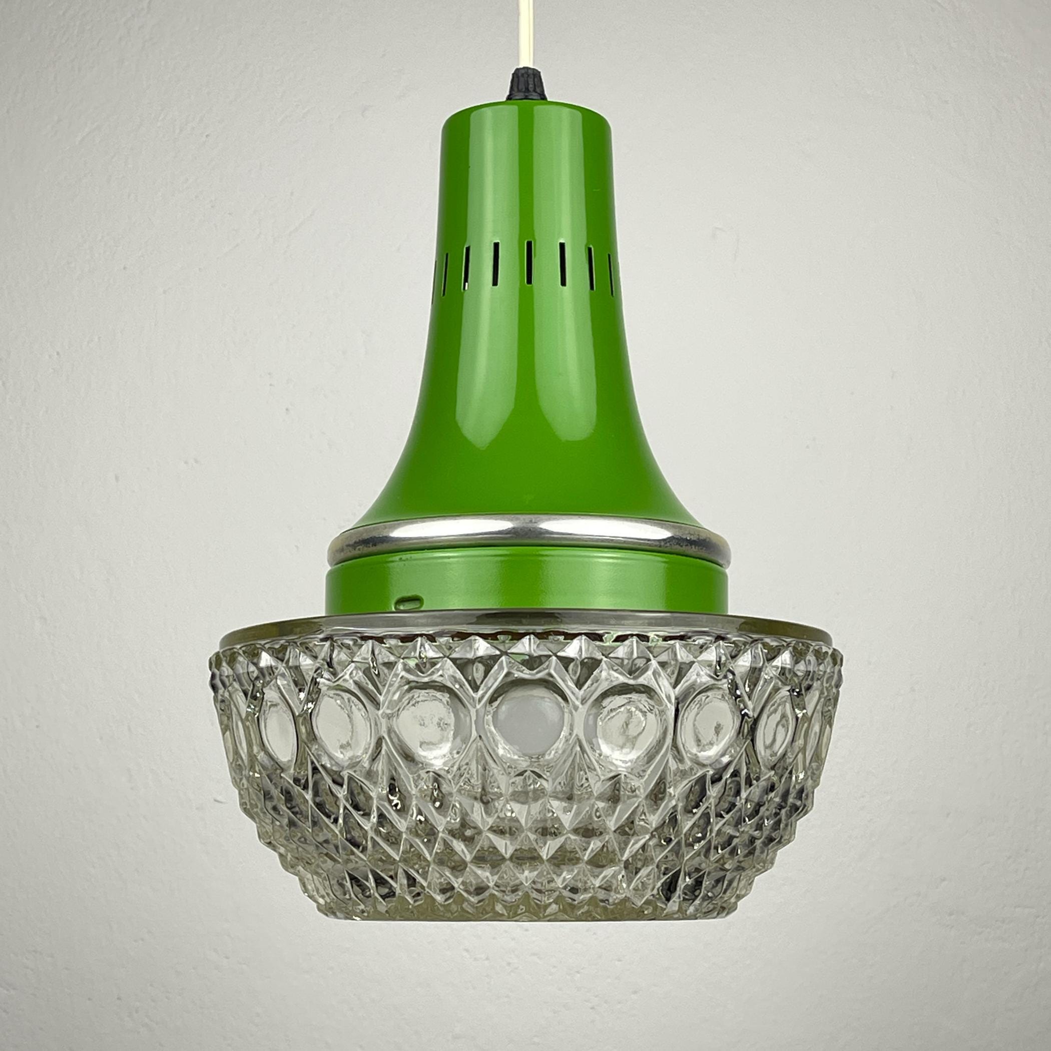 Mid-century green pendant lamp by Targetti Sankey, Italy 1960s, Vintage Italian lighting Space Age