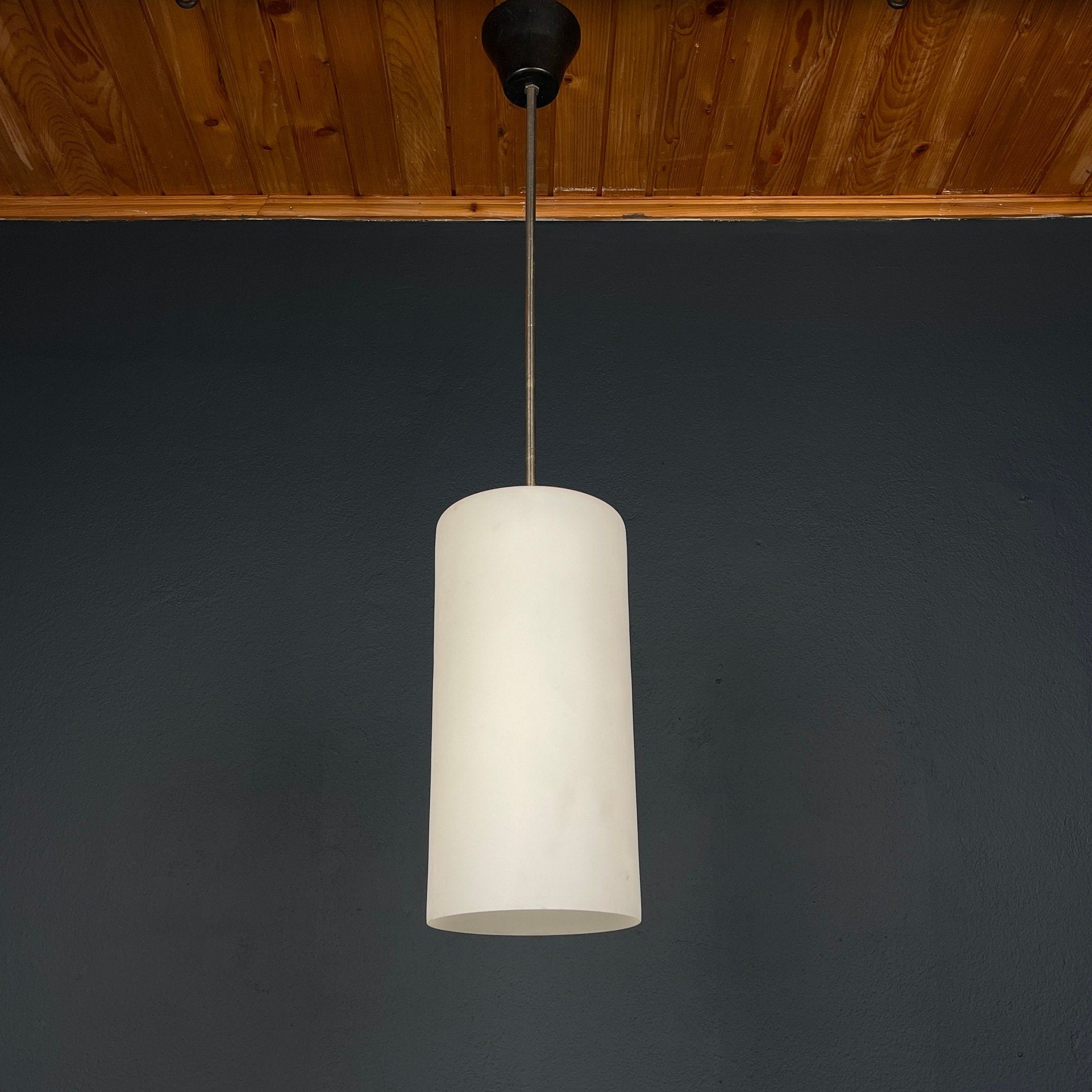 Mid-century opalin glass pendant lamp Italy 1960s Industrial italian lighting